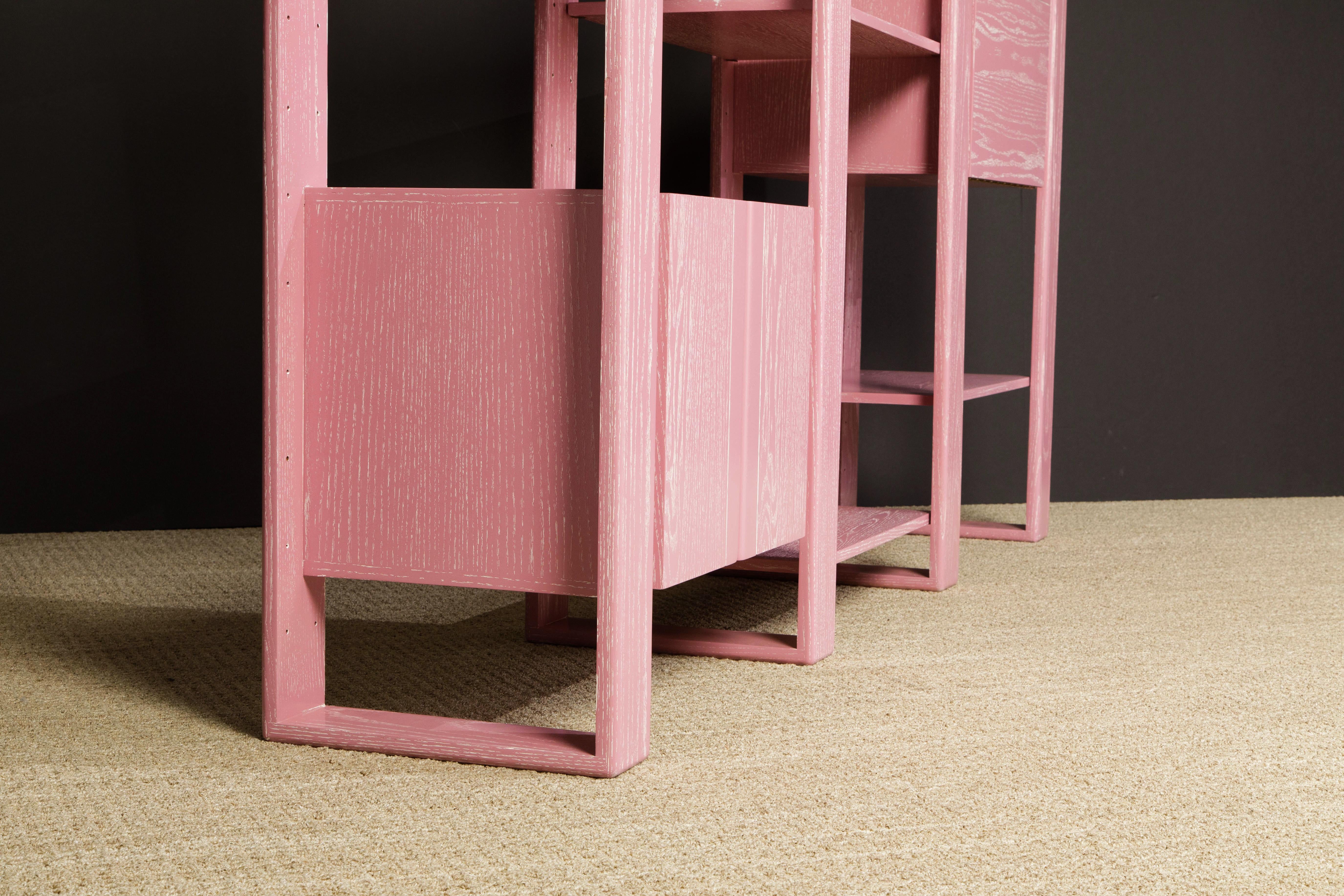 Pink Cerused Oak Modular Bookcase Room Divider by Lou Hodges, 1970s, Signed 5