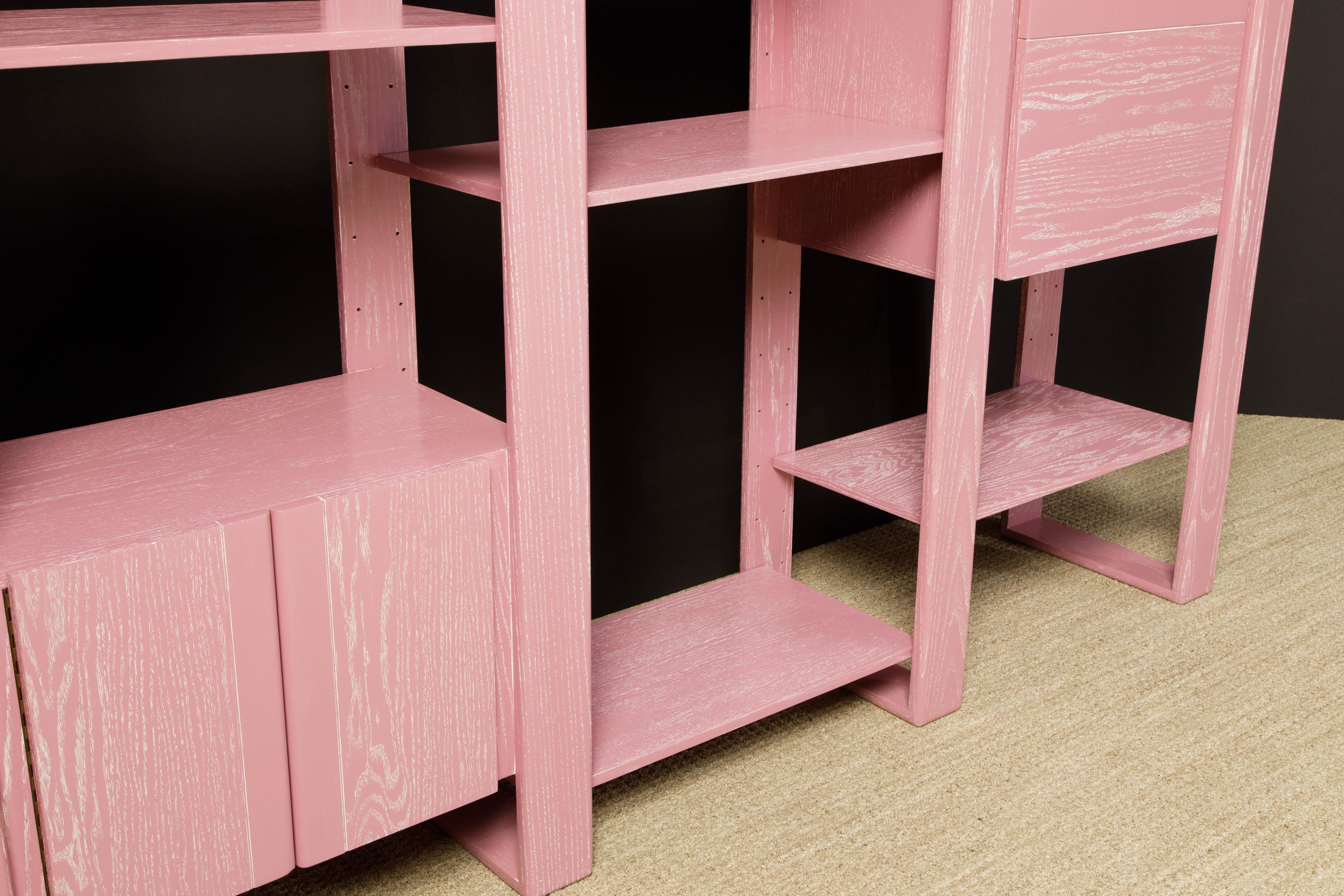 Pink Cerused Oak Modular Bookcase Room Divider by Lou Hodges, 1970s, Signed 6