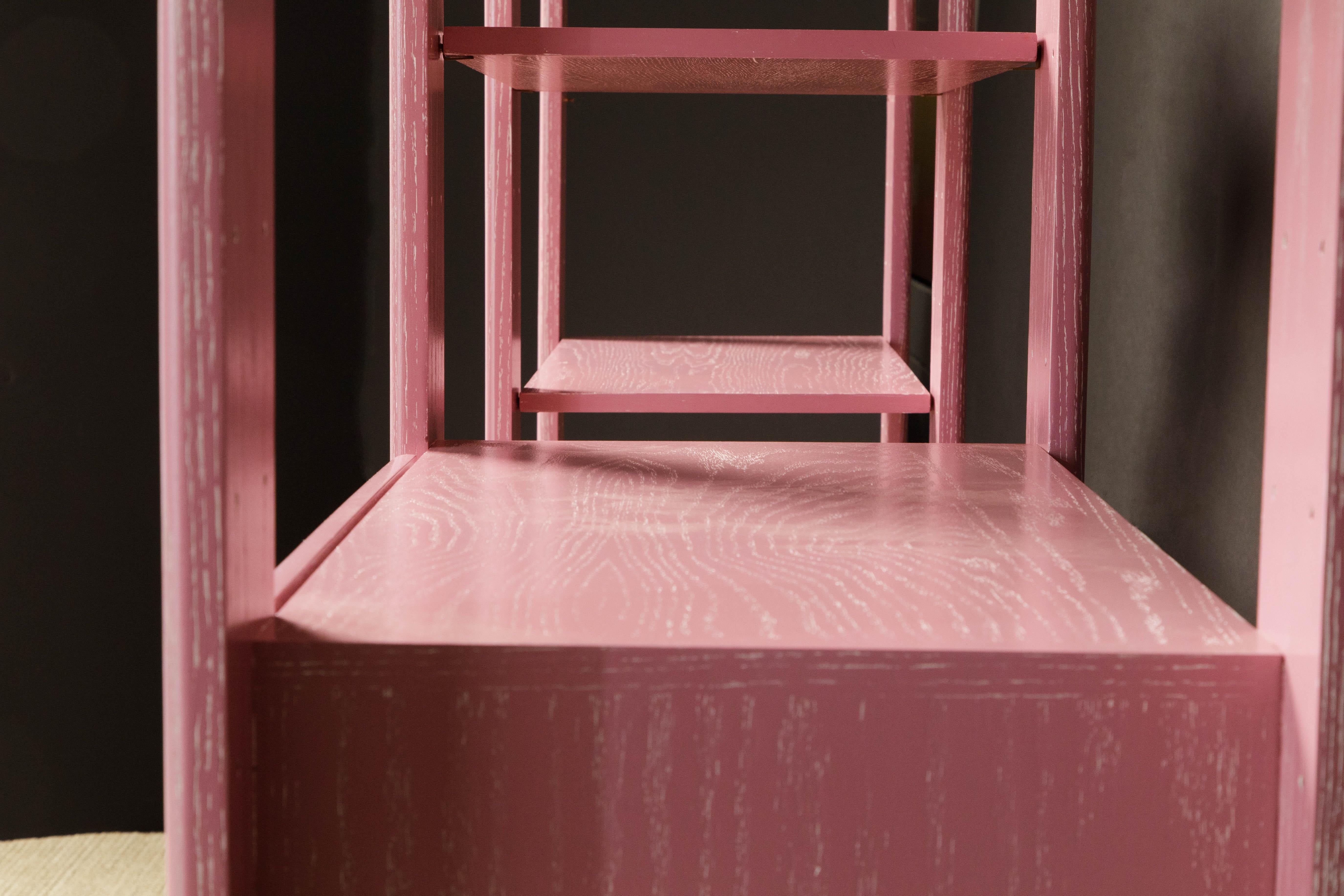 Pink Cerused Oak Modular Bookcase Room Divider by Lou Hodges, 1970s, Signed 7