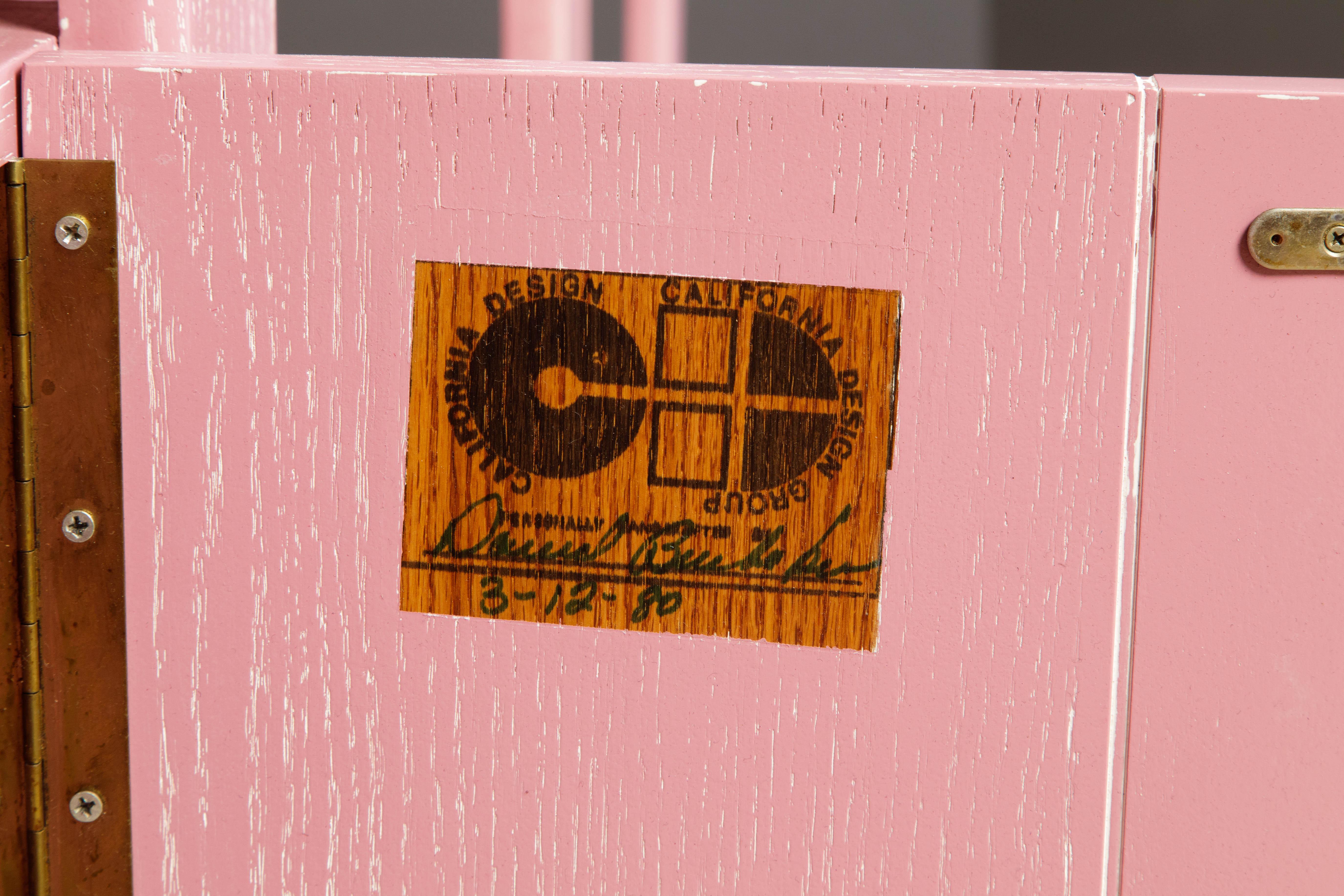 Pink Cerused Oak Modular Bookcase Room Divider by Lou Hodges, 1970s, Signed 9