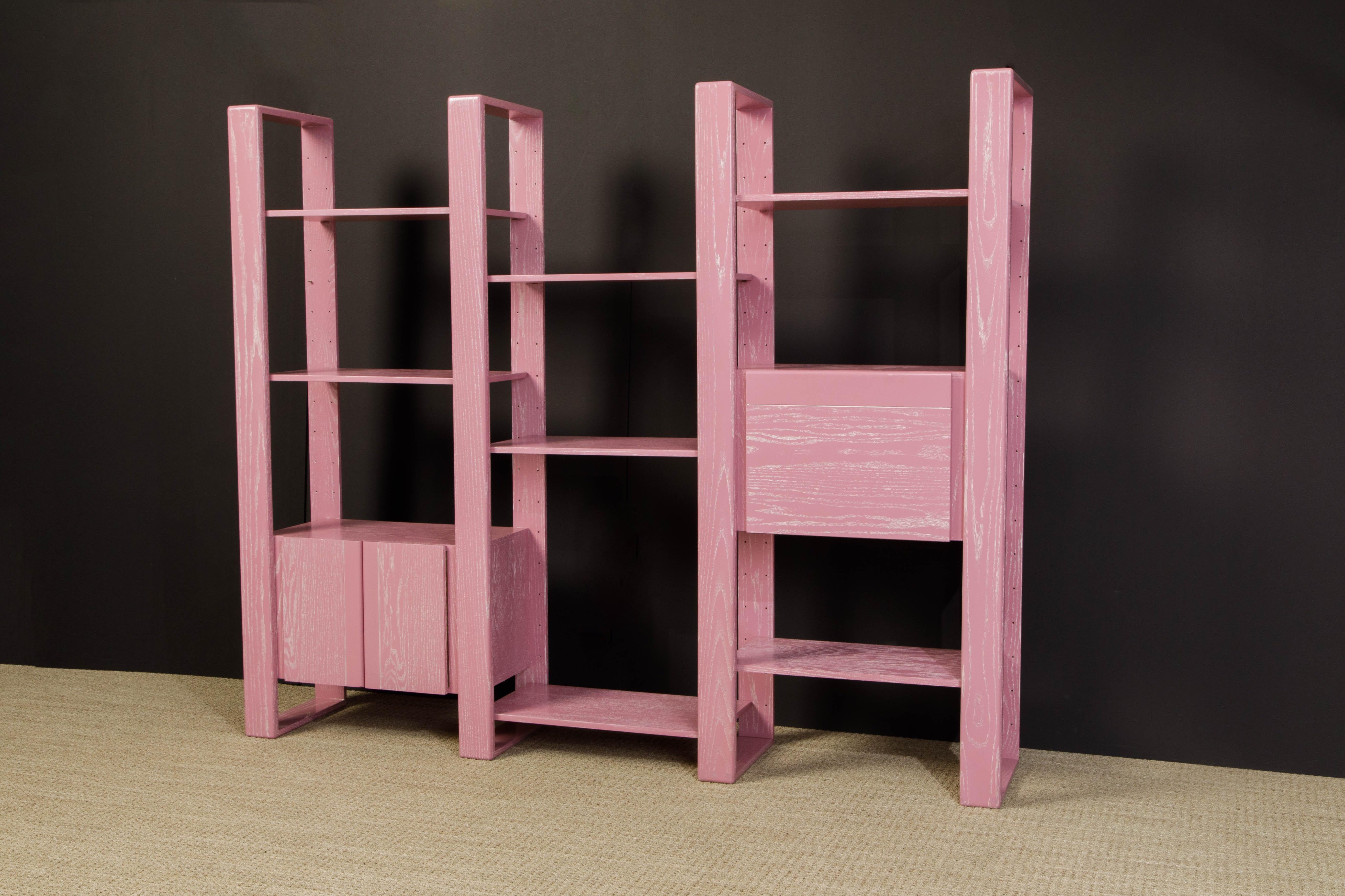 Modern Pink Cerused Oak Modular Bookcase Room Divider by Lou Hodges, 1970s, Signed
