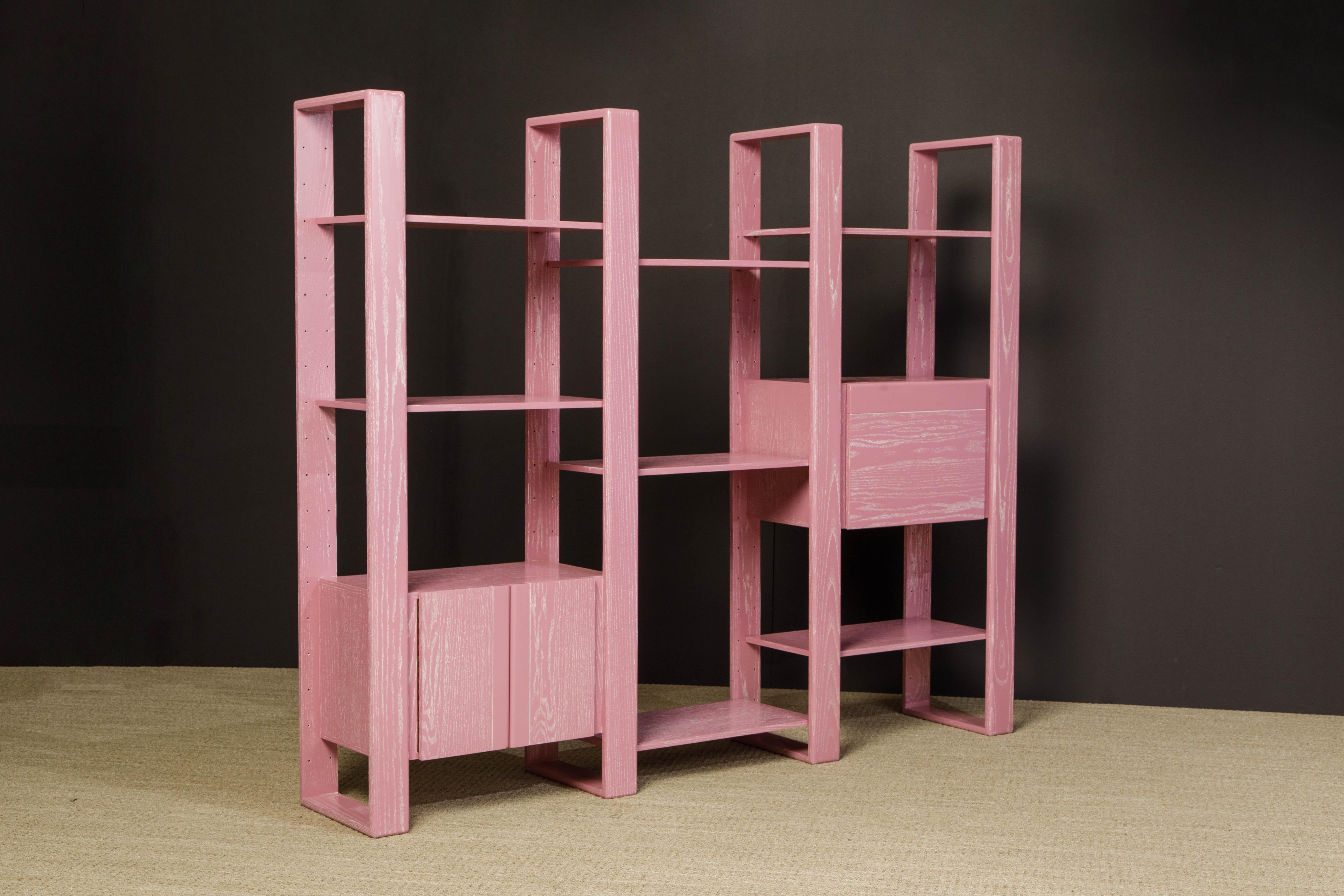 American Pink Cerused Oak Modular Bookcase Room Divider by Lou Hodges, 1970s, Signed
