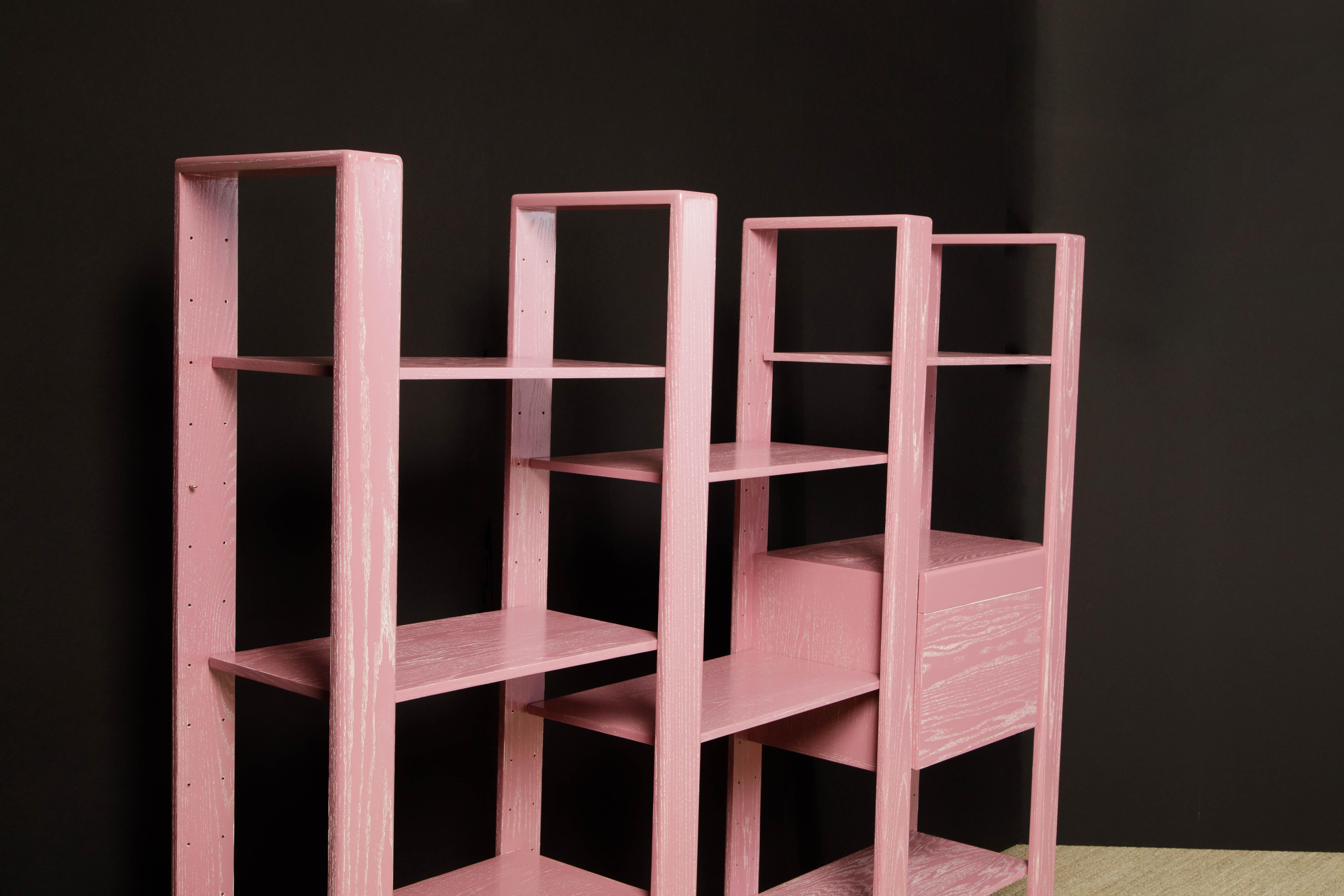 Pink Cerused Oak Modular Bookcase Room Divider by Lou Hodges, 1970s, Signed In Excellent Condition In Los Angeles, CA
