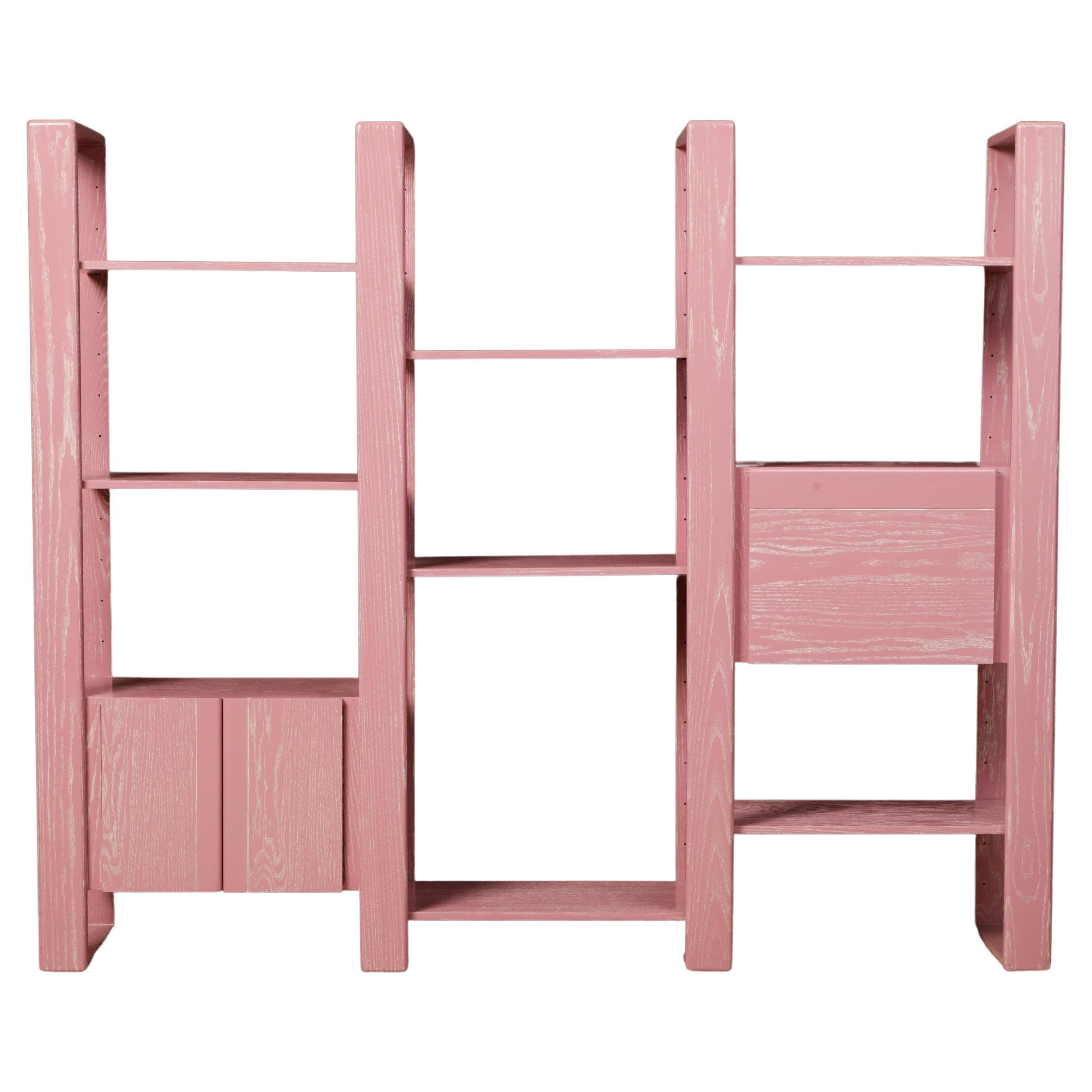 Pink Cerused Oak Modular Bookcase Room Divider by Lou Hodges, 1970s, Signed