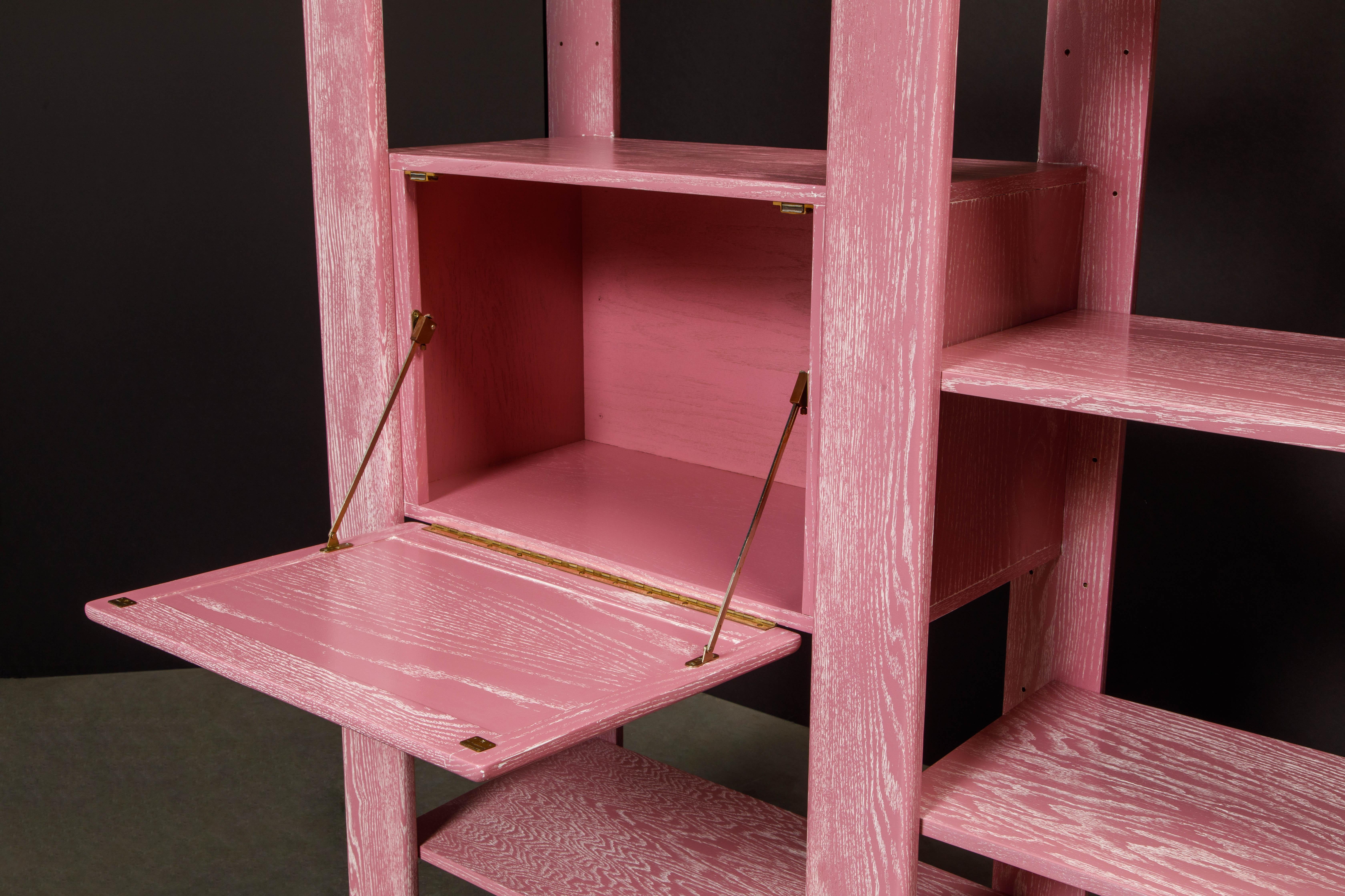 Pink Cerused Oak Modular Bookcase Room Divider Wall Unit by Lou Hodges, 1970s  4