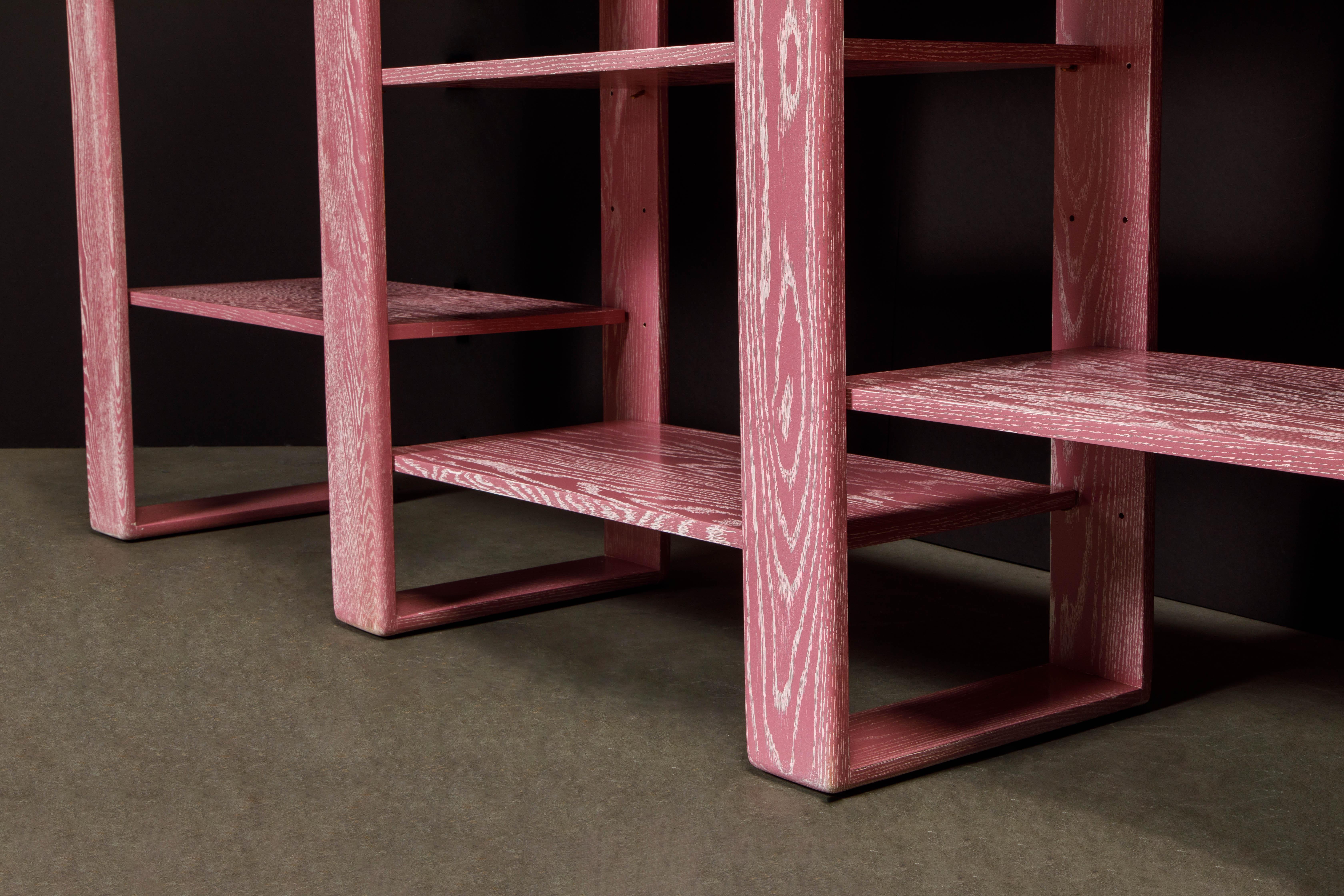 Pink Cerused Oak Modular Bookcase Room Divider Wall Unit by Lou Hodges, 1970s  5