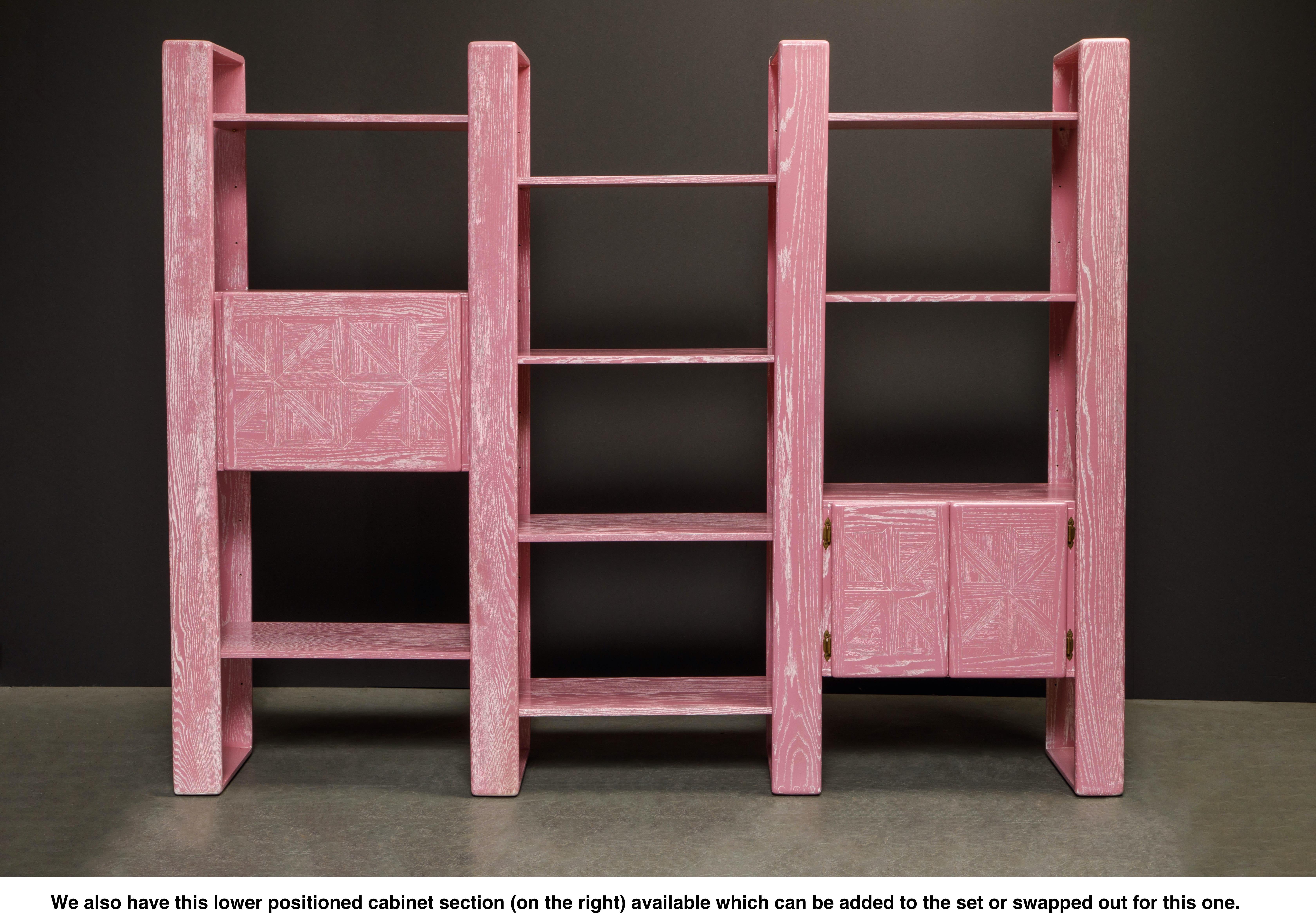 Pink Cerused Oak Modular Bookcase Room Divider Wall Unit by Lou Hodges, 1970s  12