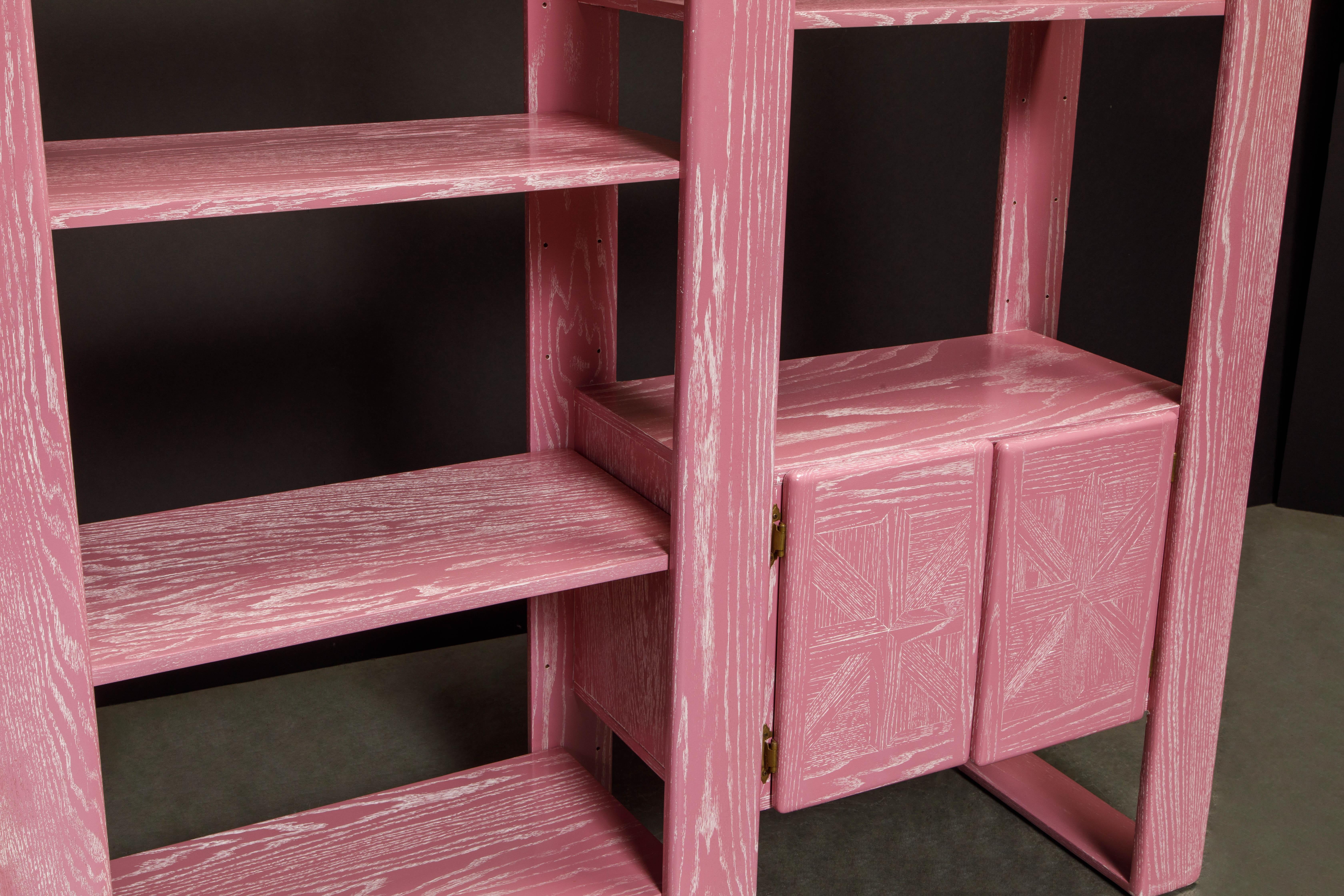 Pink Cerused Oak Modular Bookcase Room Divider Wall Unit by Lou Hodges, 1970s  13