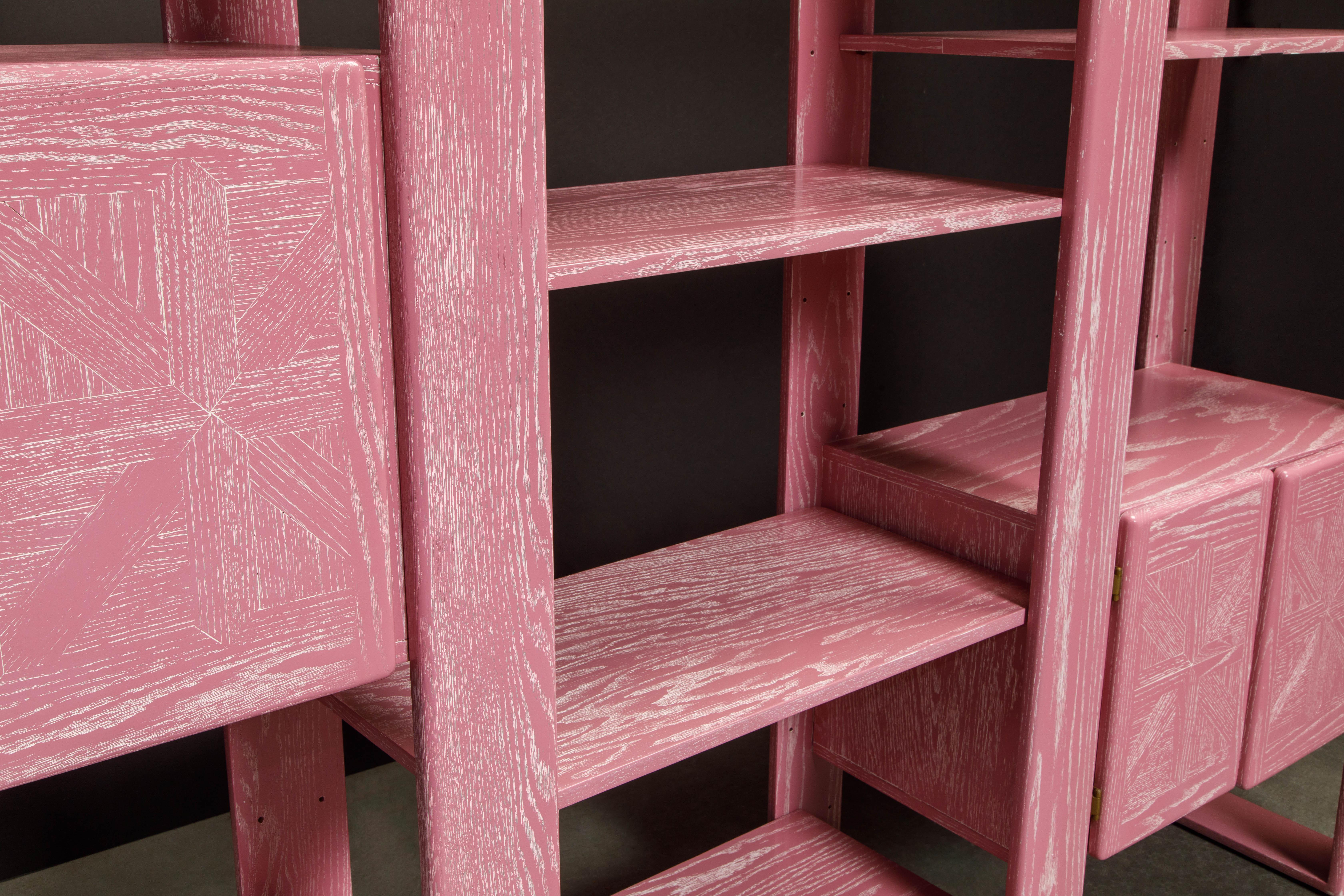 Pink Cerused Oak Modular Bookcase Room Divider Wall Unit by Lou Hodges, 1970s  14
