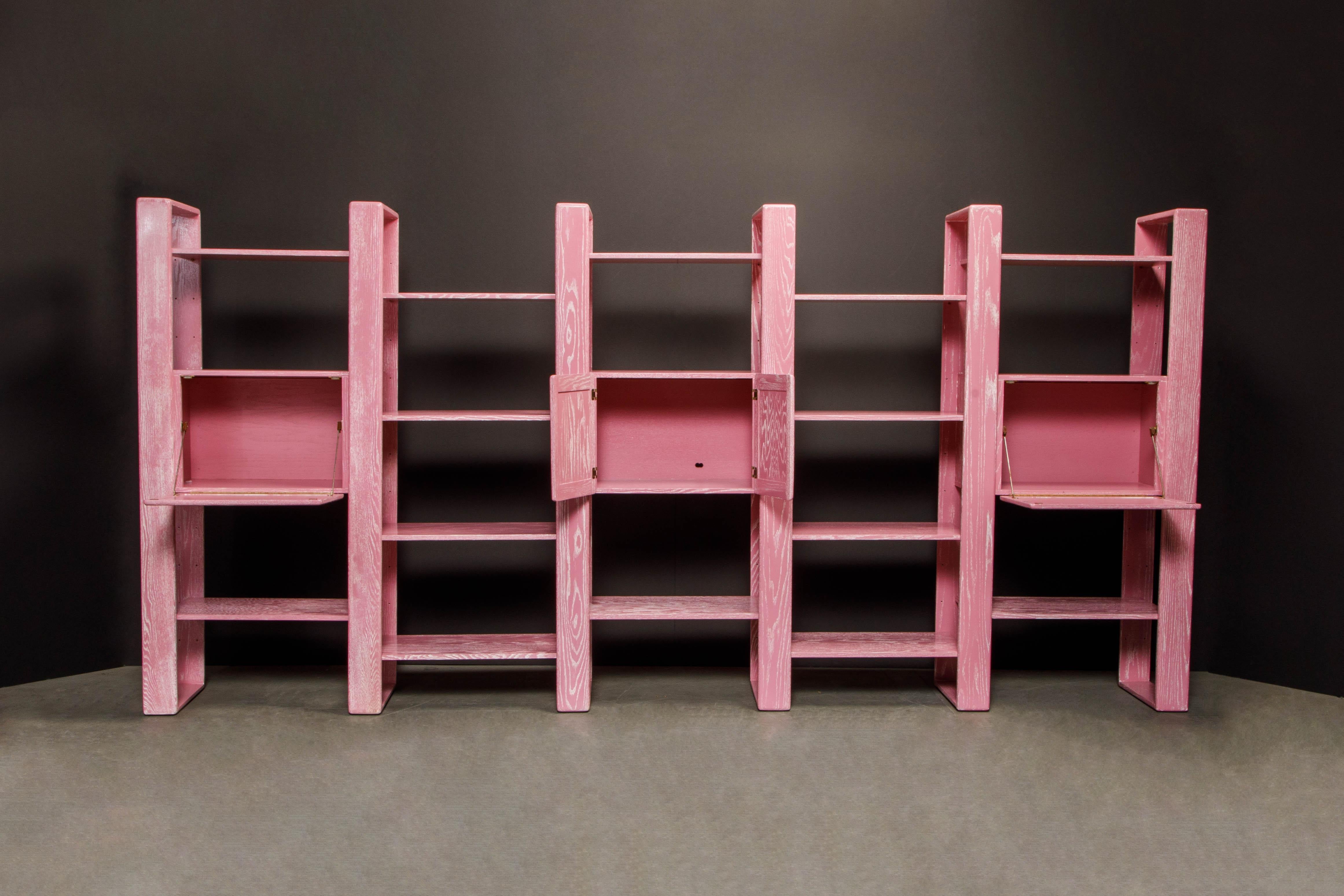 Modern Pink Cerused Oak Modular Bookcase Room Divider Wall Unit by Lou Hodges, 1970s 