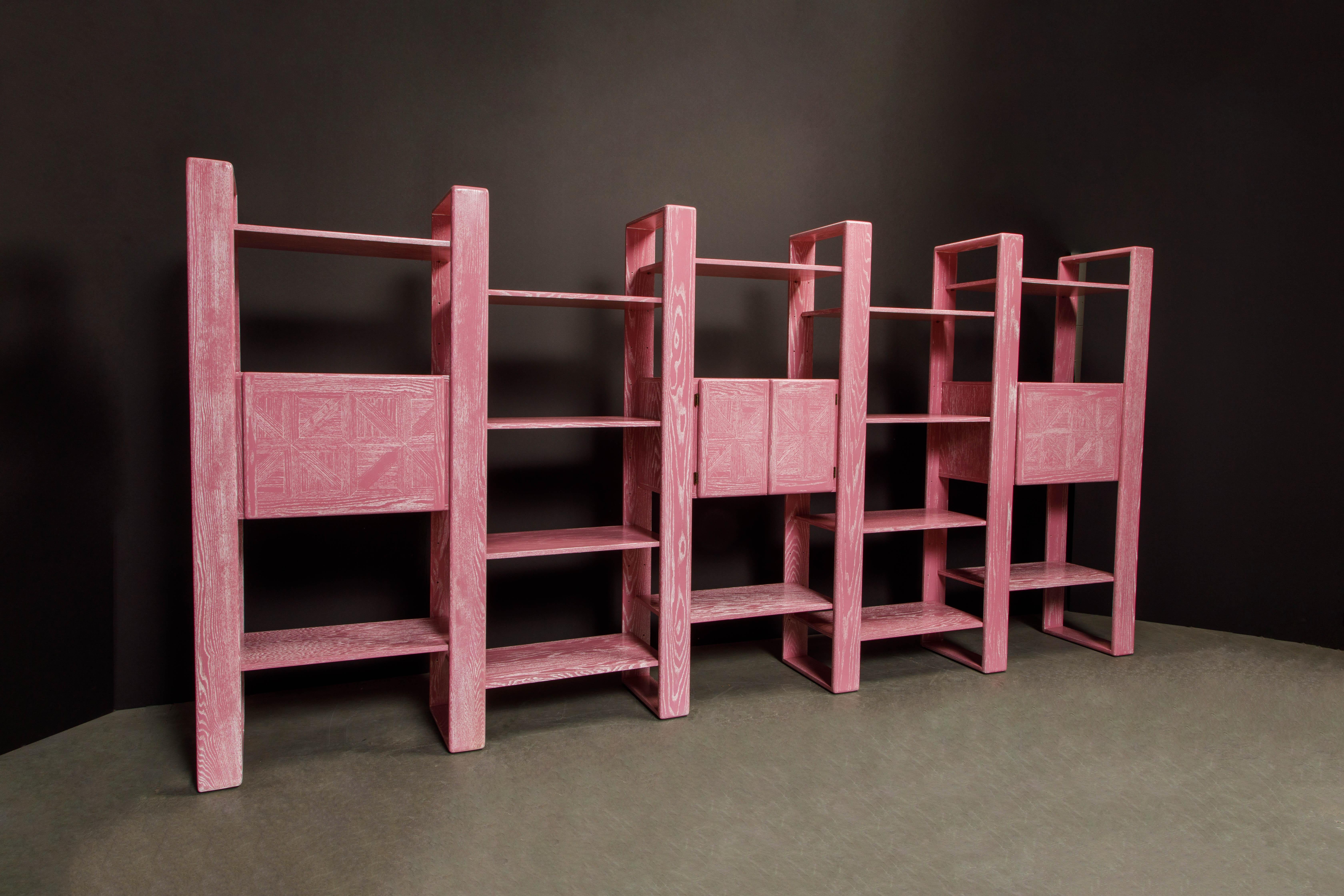 Late 20th Century Pink Cerused Oak Modular Bookcase Room Divider Wall Unit by Lou Hodges, 1970s 