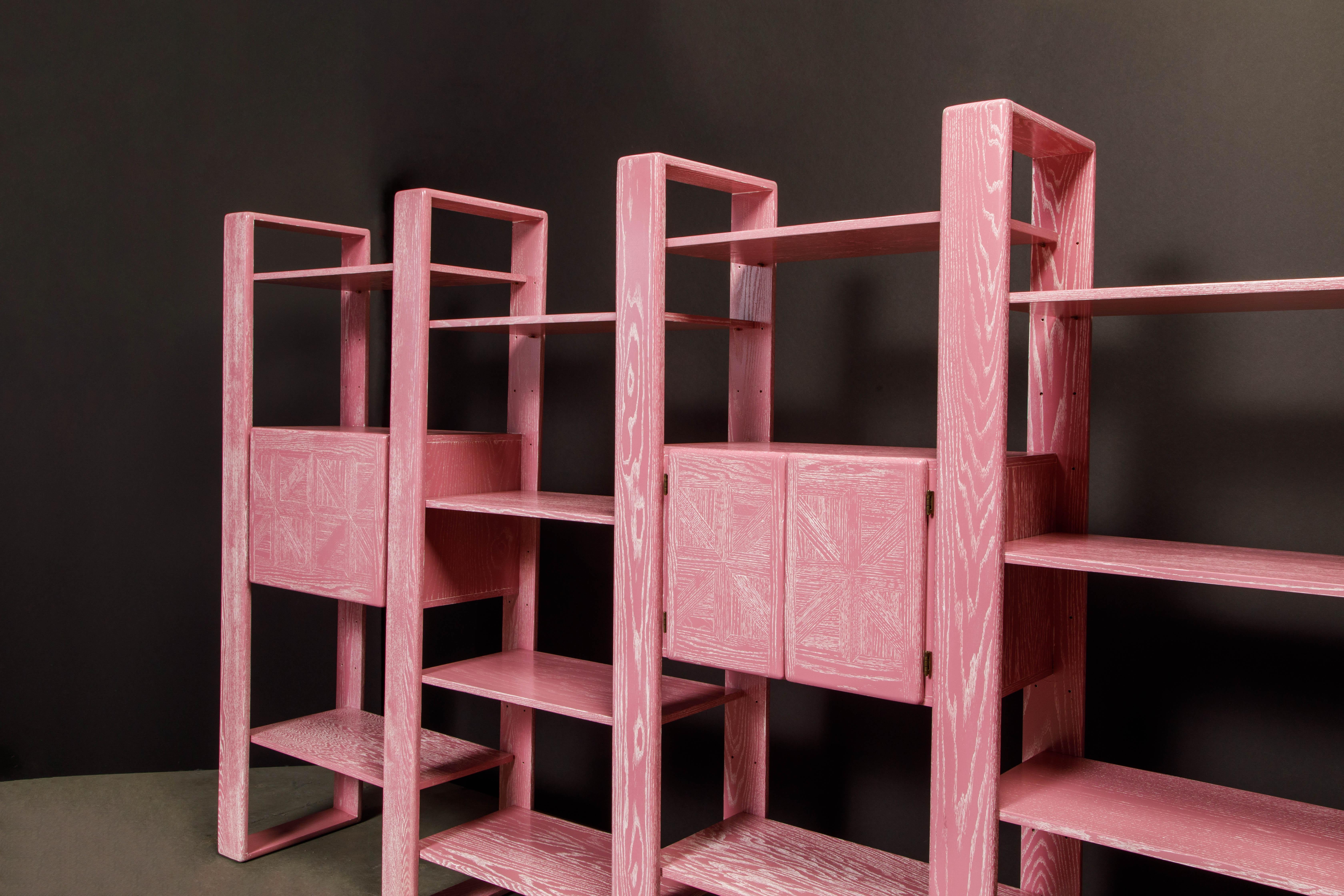 Pink Cerused Oak Modular Bookcase Room Divider Wall Unit by Lou Hodges, 1970s  2