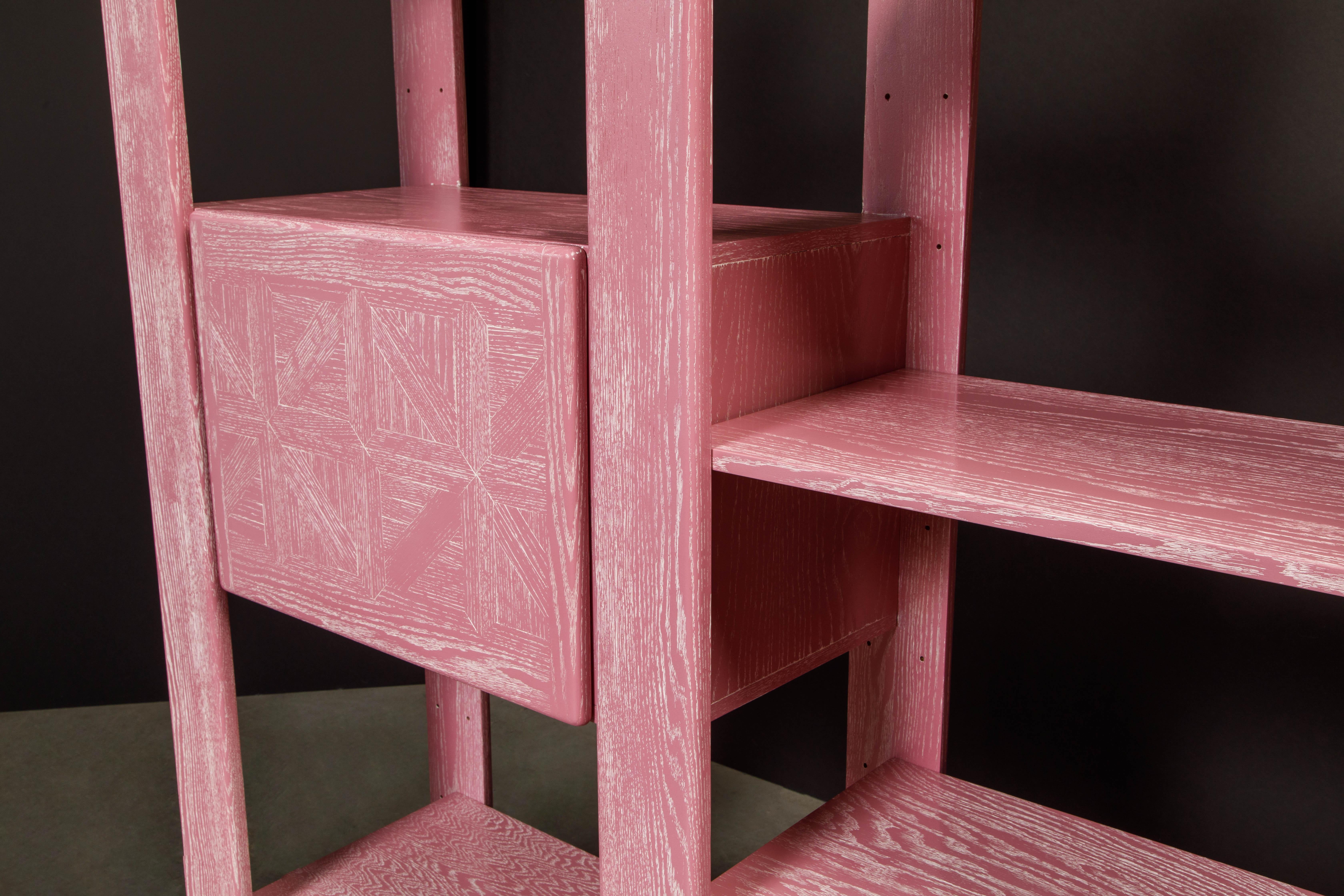 Pink Cerused Oak Modular Bookcase Room Divider Wall Unit by Lou Hodges, 1970s  3