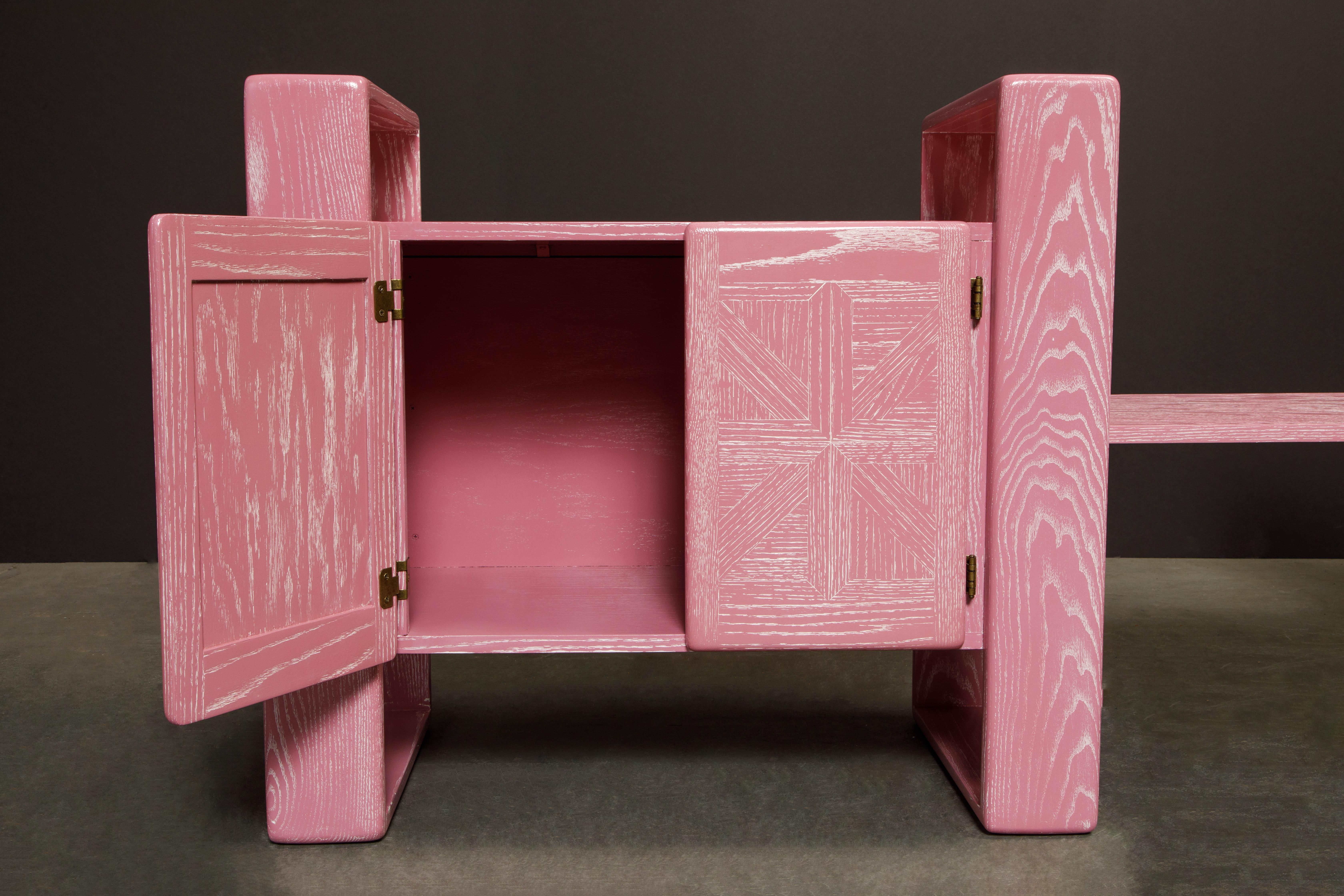 Pink Cerused Oak Modular Media Console Cabinets by Lou Hodges, 1970s  3