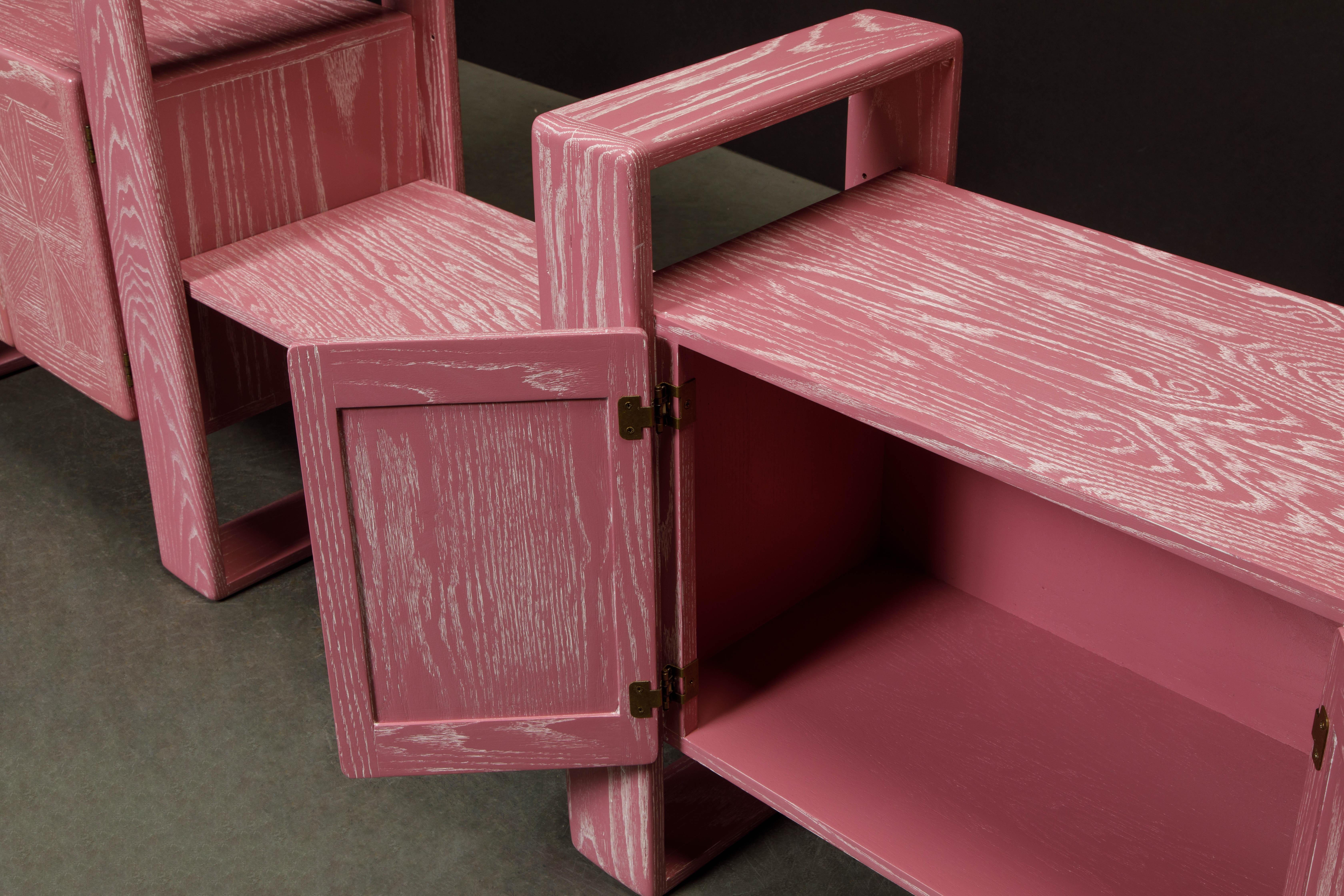 Pink Cerused Oak Modular Media Console Cabinets by Lou Hodges, 1970s  5