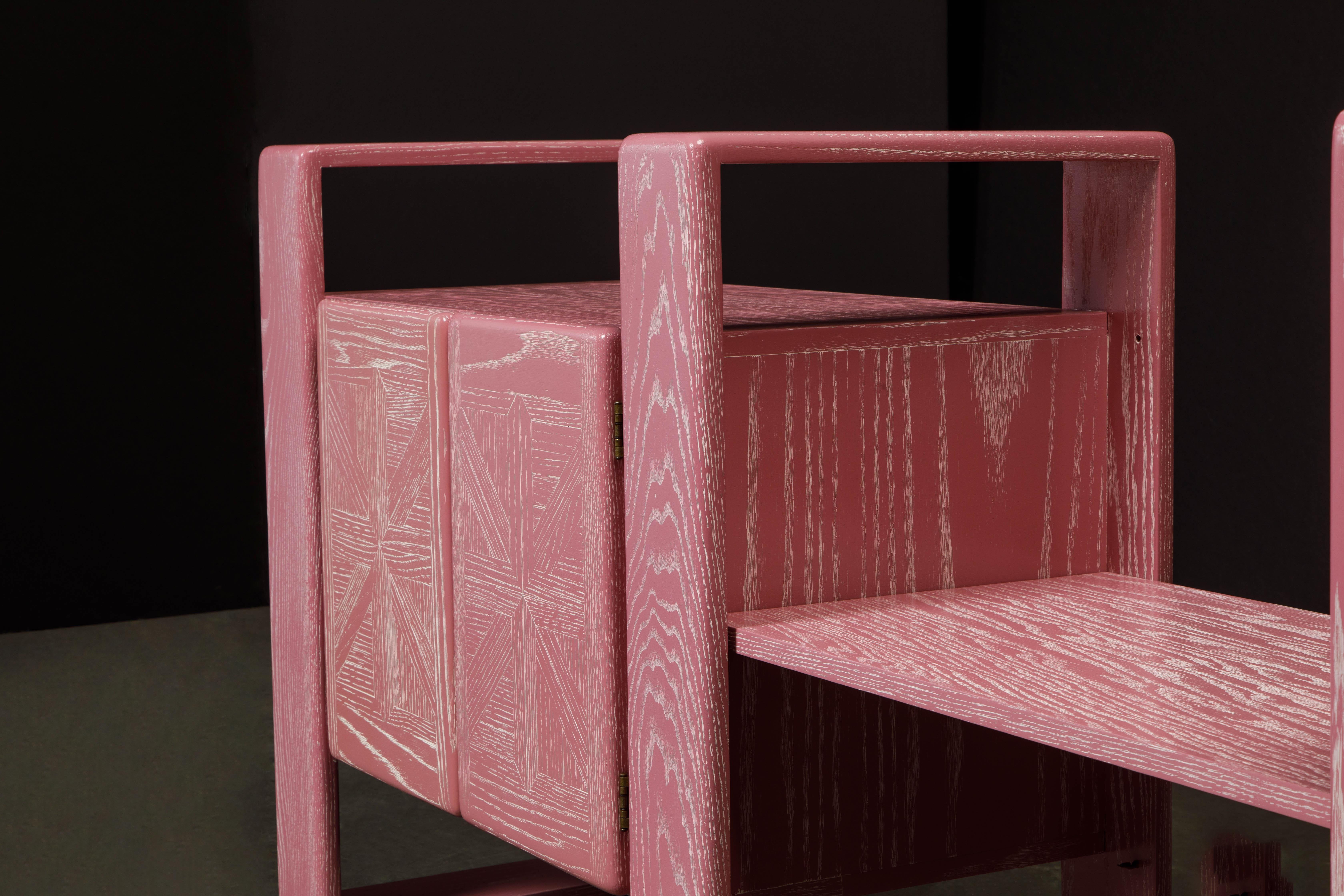 Pink Cerused Oak Modular Media Console Cabinets by Lou Hodges, 1970s  7