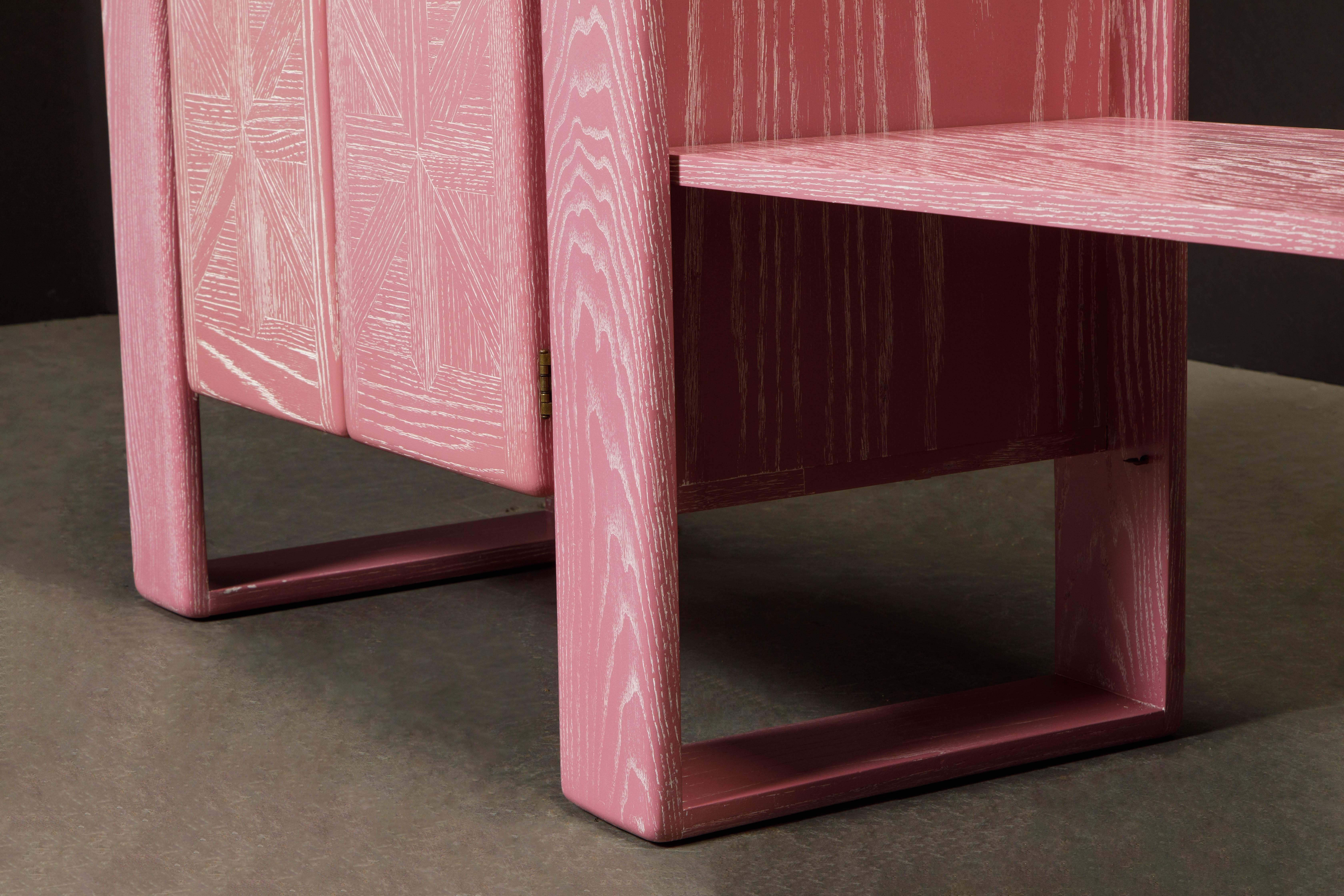 Pink Cerused Oak Modular Media Console Cabinets by Lou Hodges, 1970s  8
