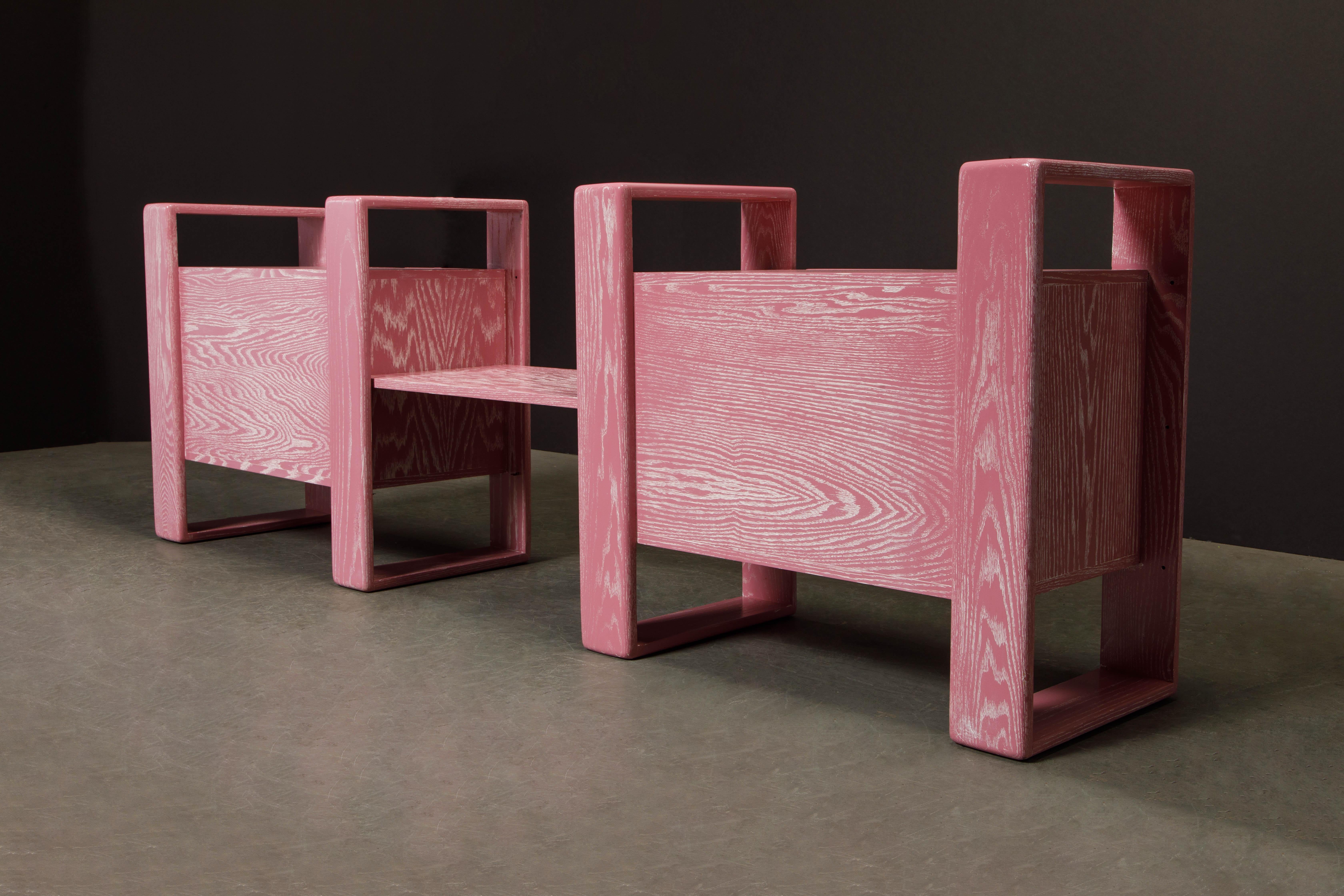 Pink Cerused Oak Modular Media Console Cabinets by Lou Hodges, 1970s  9
