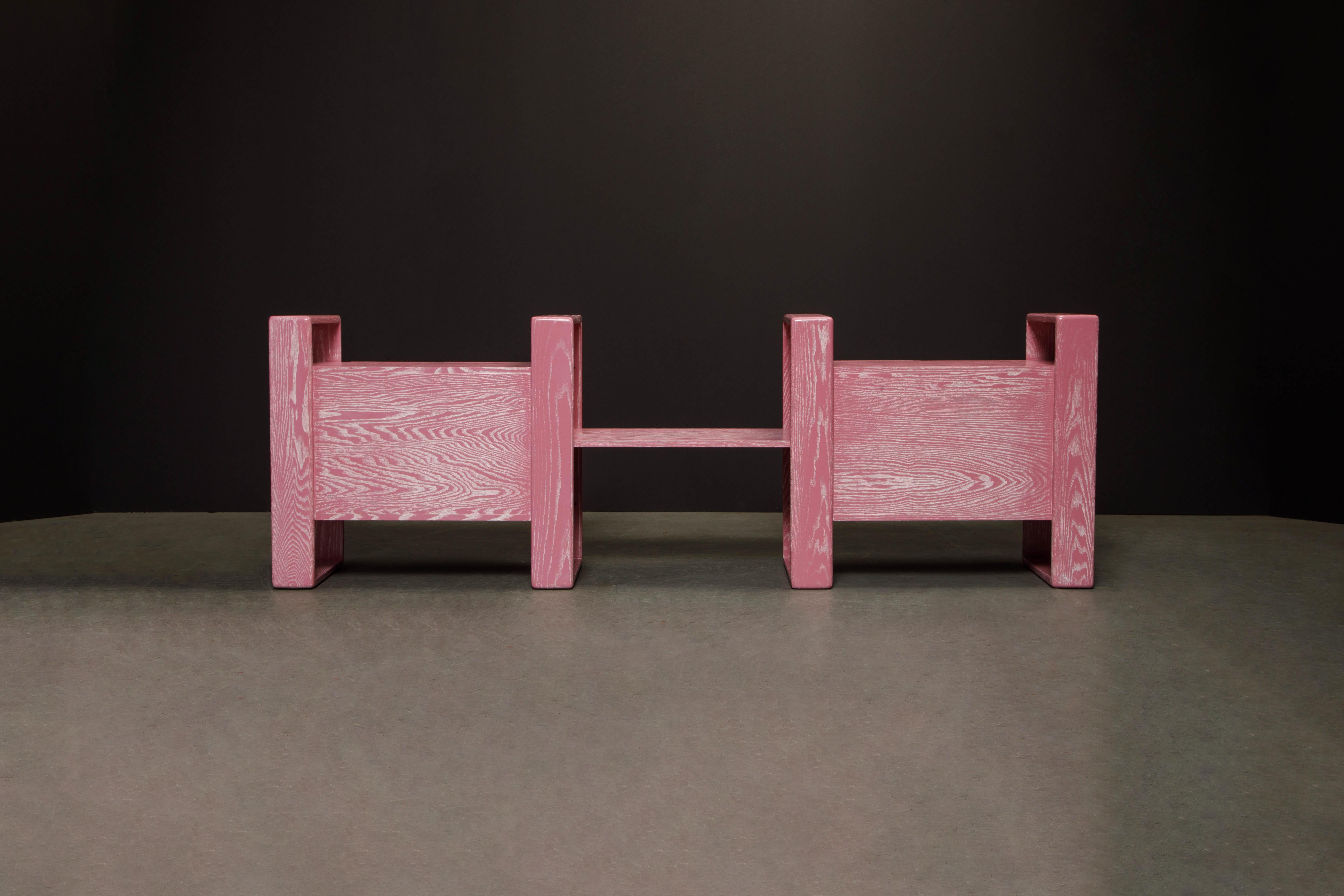 Pink Cerused Oak Modular Media Console Cabinets by Lou Hodges, 1970s  11