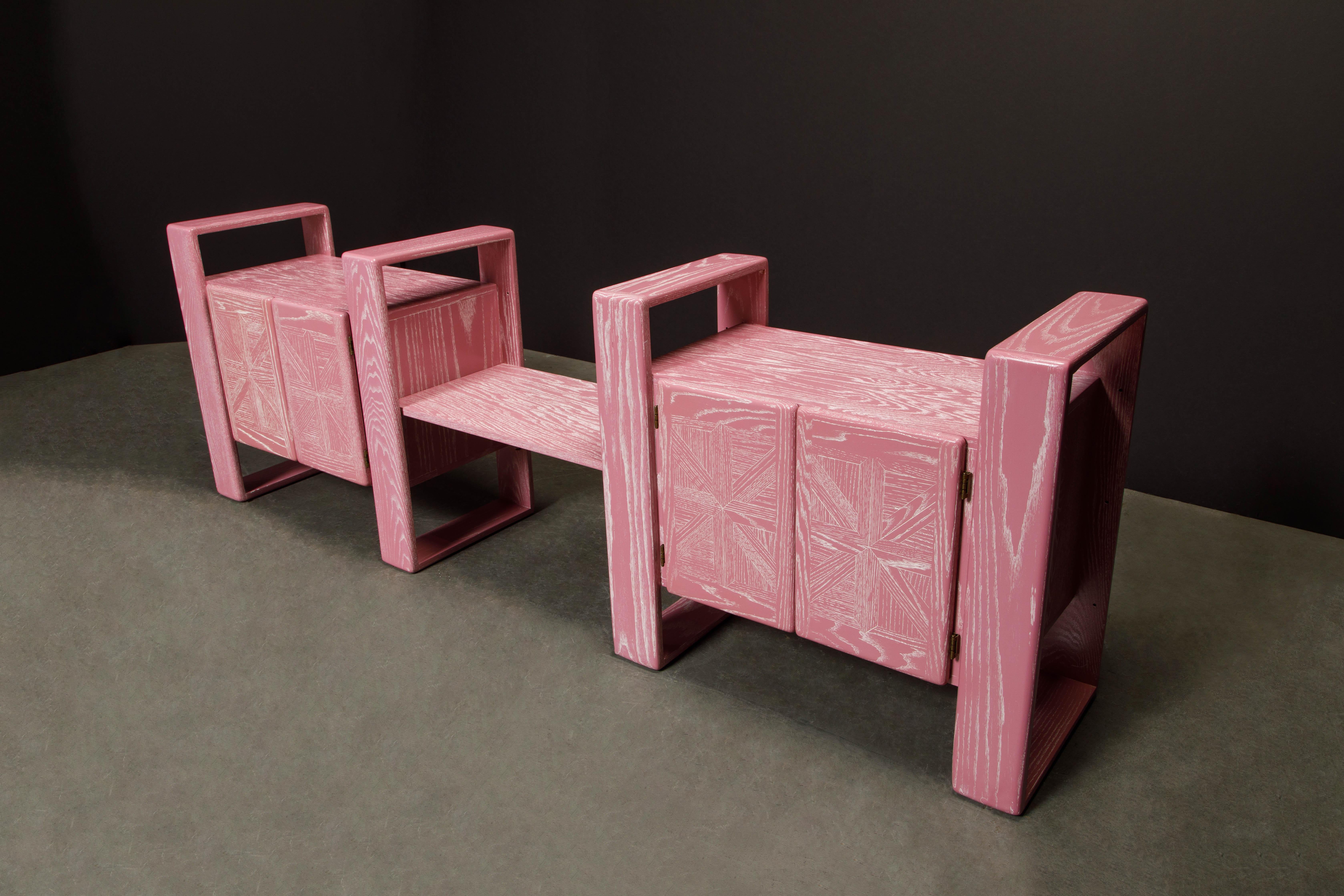 Modern Pink Cerused Oak Modular Media Console Cabinets by Lou Hodges, 1970s 