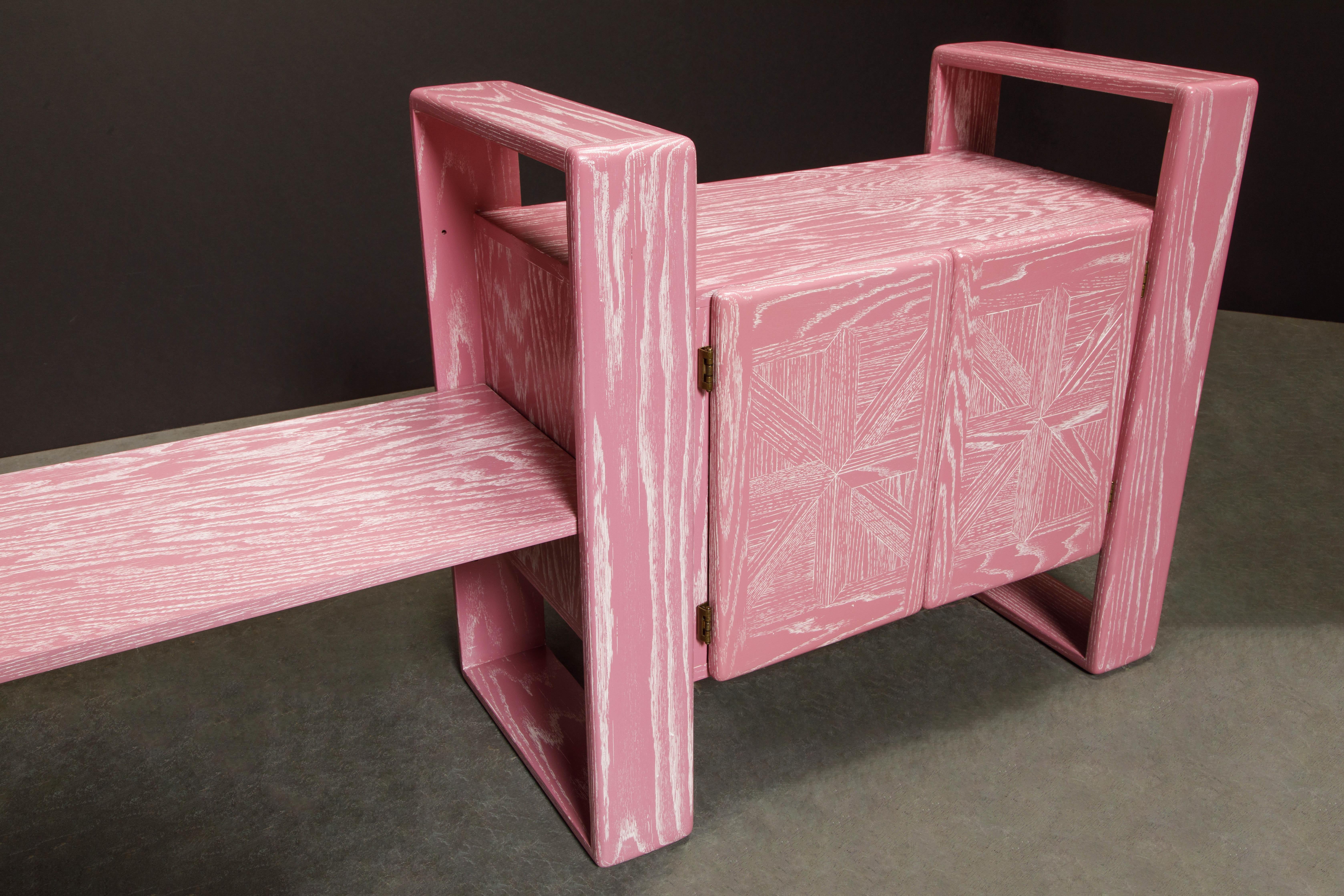 Pink Cerused Oak Modular Media Console Cabinets by Lou Hodges, 1970s  In Excellent Condition In Los Angeles, CA