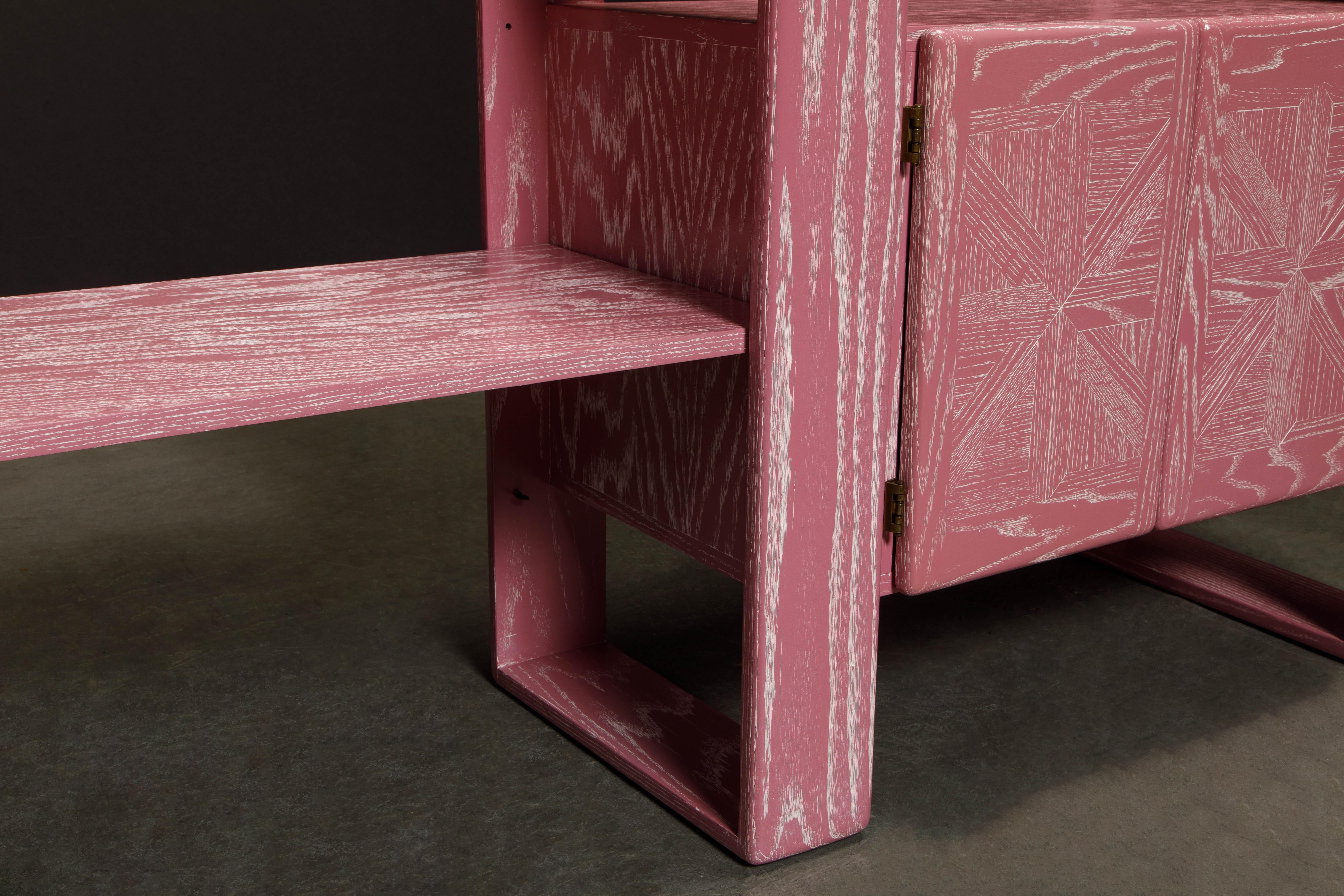 Late 20th Century Pink Cerused Oak Modular Media Console Cabinets by Lou Hodges, 1970s 
