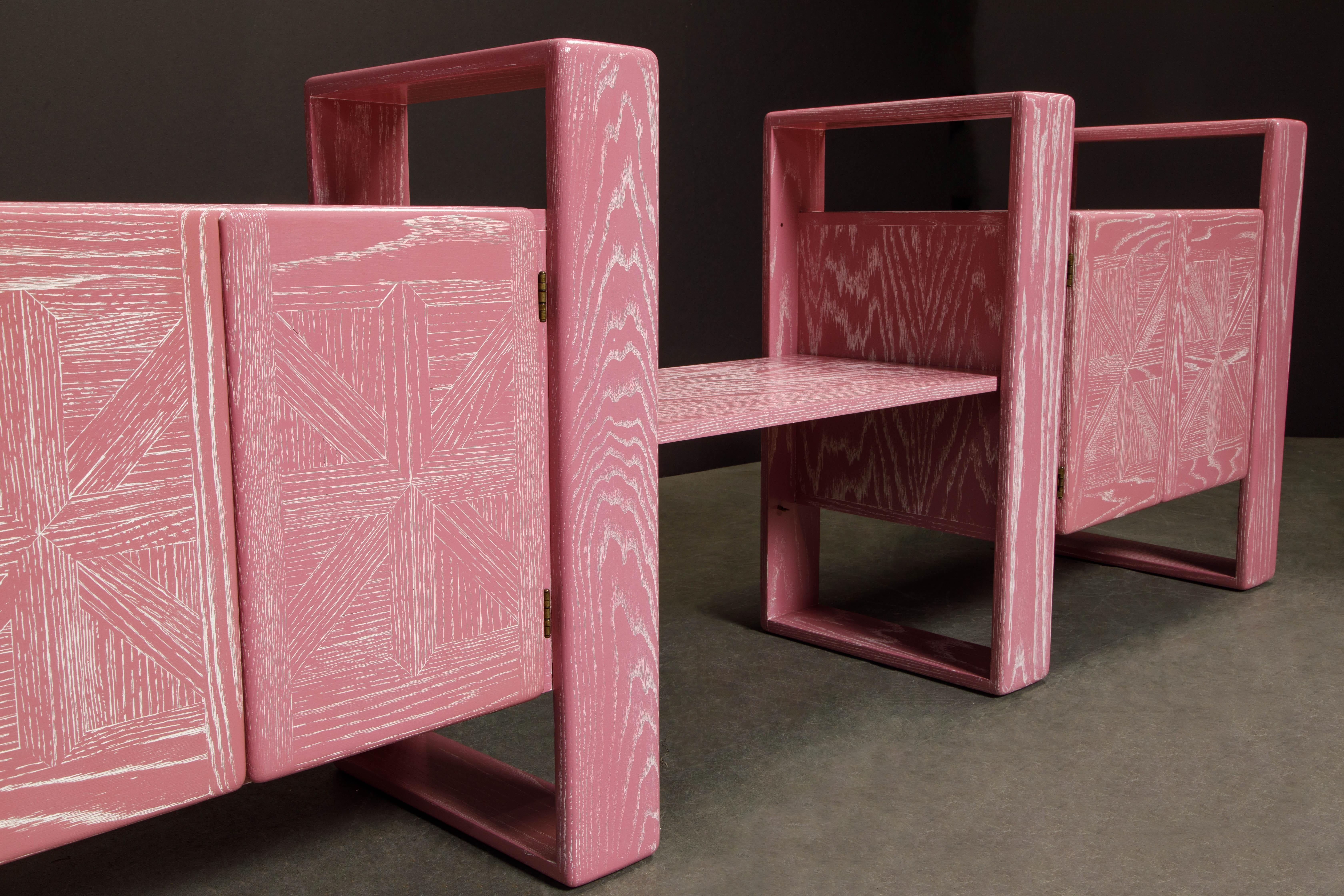 Pink Cerused Oak Modular Media Console Cabinets by Lou Hodges, 1970s  1