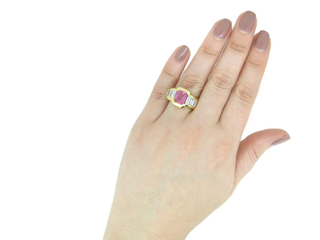 Retro Pink Ceylon sapphire and diamond ring, circa 1980. For Sale