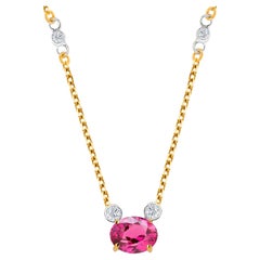 Pink Ceylon Sapphires Diamonds Carat 16 Inch Yellow Gold Necklace