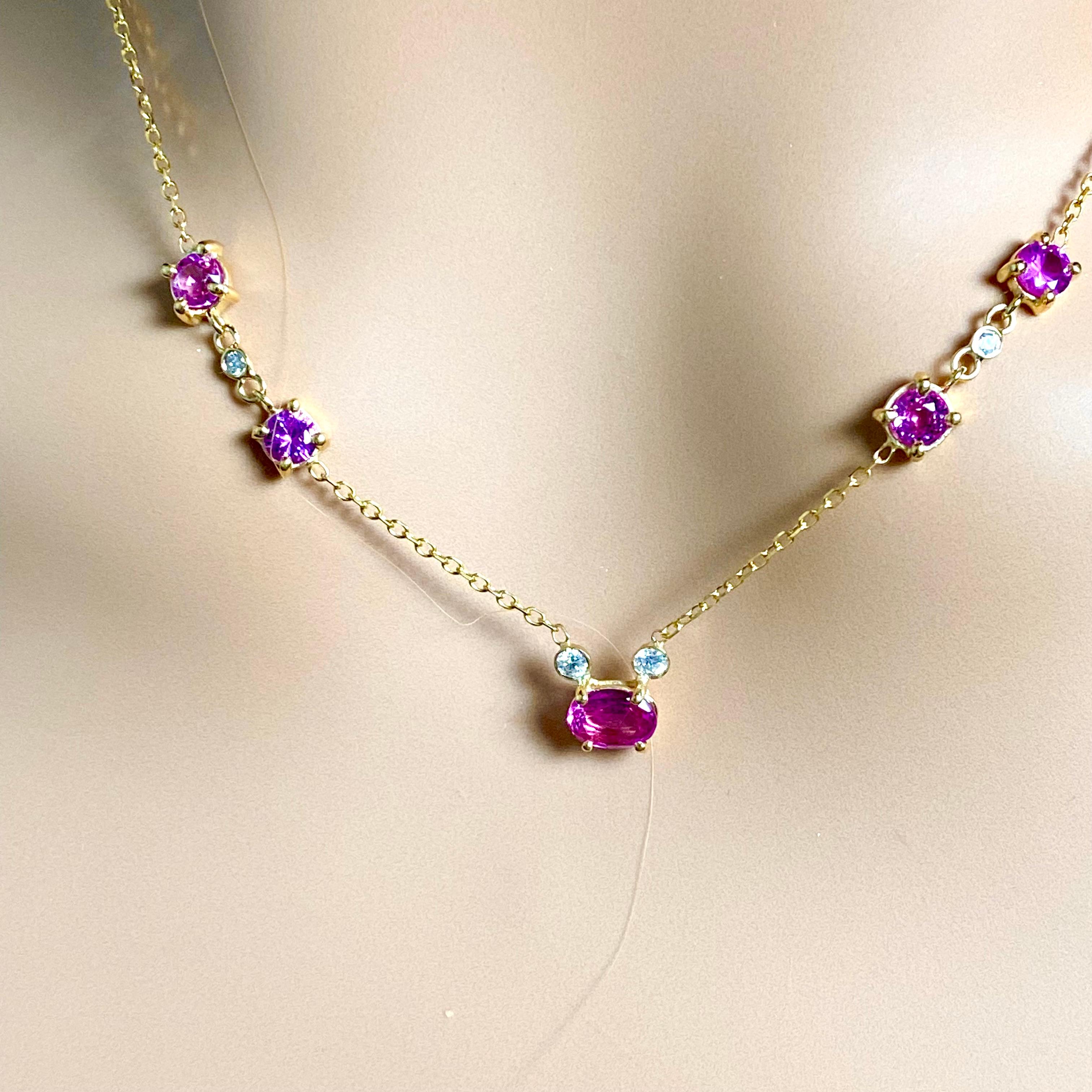 Women's or Men's Pink Ceylon Sapphires Diamonds 2.82 Carat 18 Inch Yellow Gold Necklace