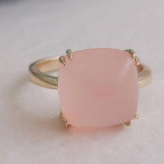 Bague en argent sterling plaquée or et calcédoine rose pain de sucre