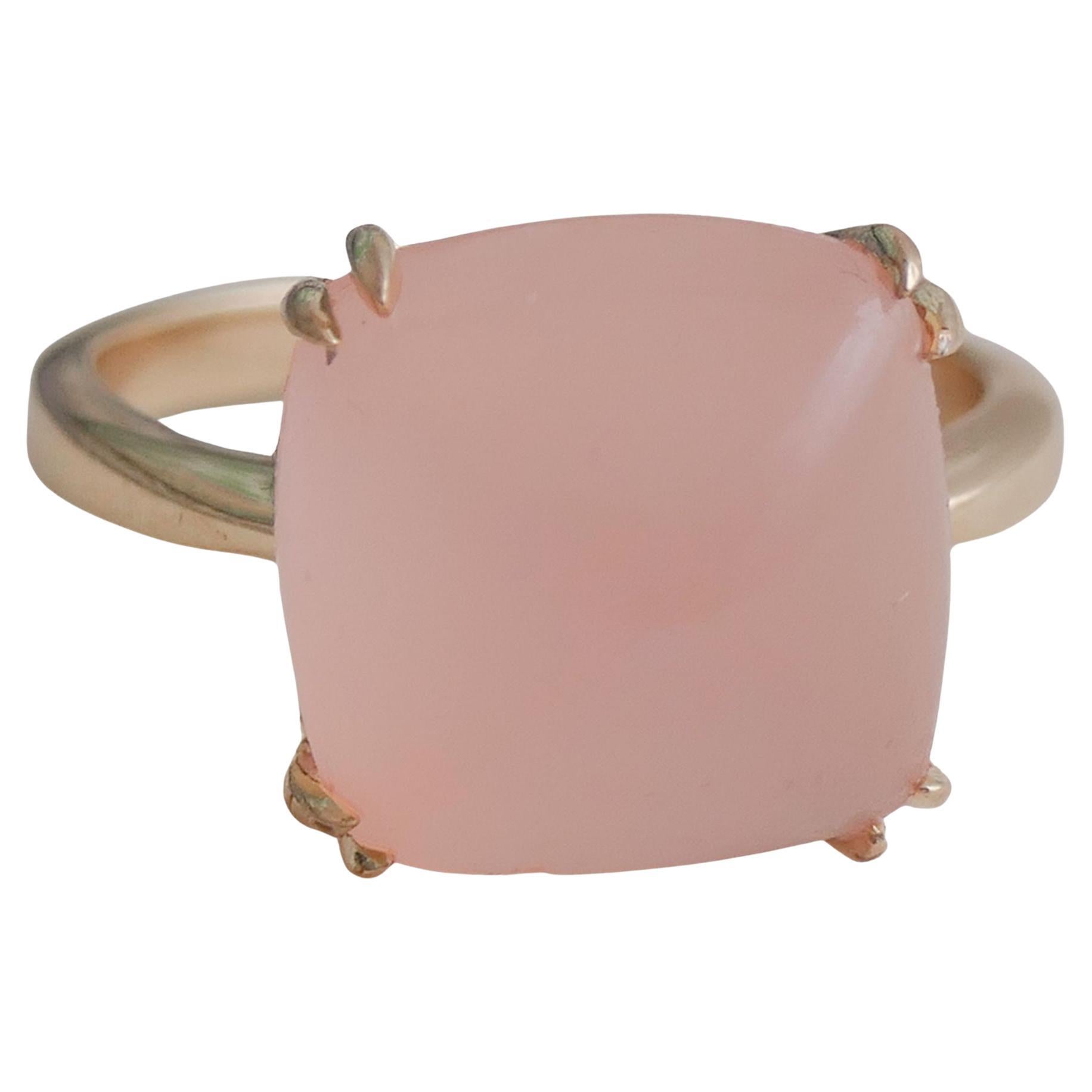 Pink Chalcedony Sugar Loaf Gold Plated Sterling Silver Ring