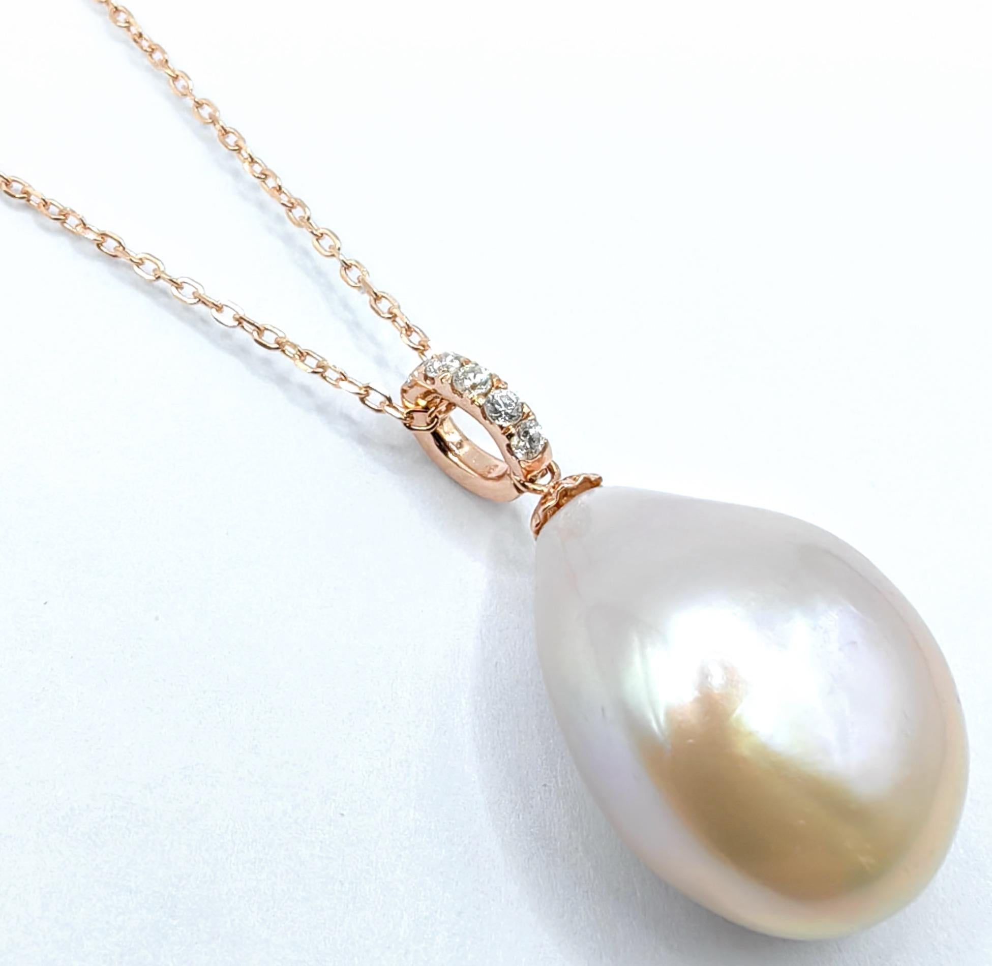 Pink Champagne Teardrop Baroque Pearl Diamond Necklace & Earrings Set 18K RG en vente 4