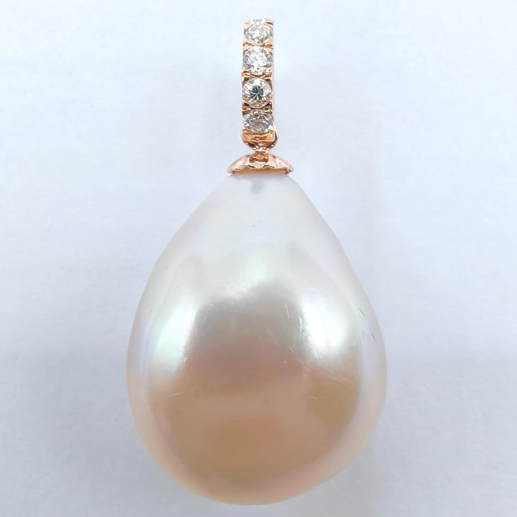 Pink Champagne Teardrop Baroque Pearl Diamond Necklace & Earrings Set 18K RG en vente 7