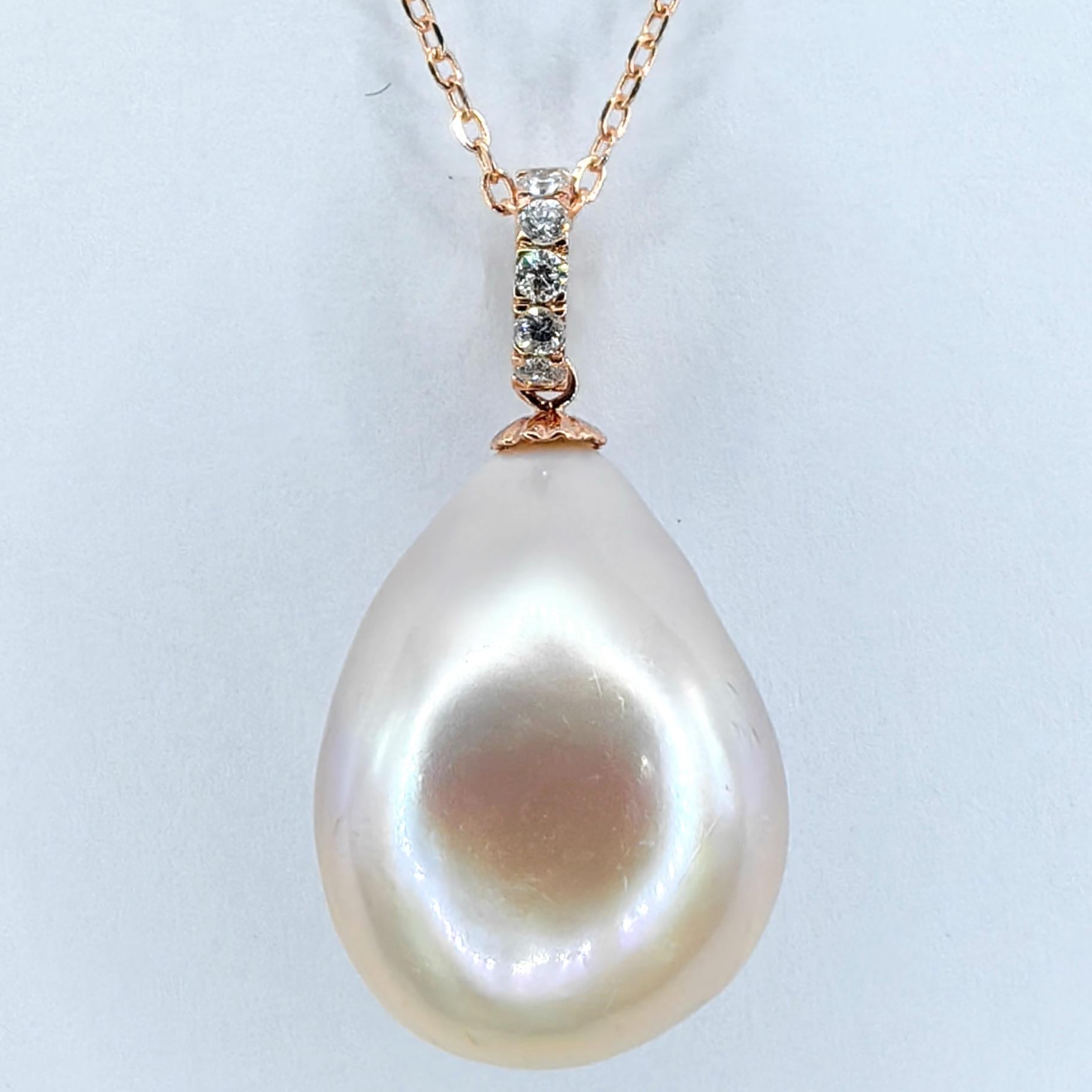 Pink Champagne Teardrop Baroque Pearl Diamond Necklace & Earrings Set 18K RG en vente 3