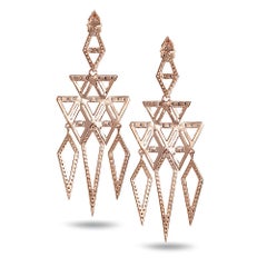 Boucles d'oreilles chandelier rose en or rose 18 carats avec perles et diamants