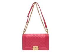 Used Pink Chanel 2017 Medium Quilted Boy Bag