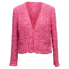 Chanel Vintage Spring 1990 Pink White Satin Tweed Cropped Jacket