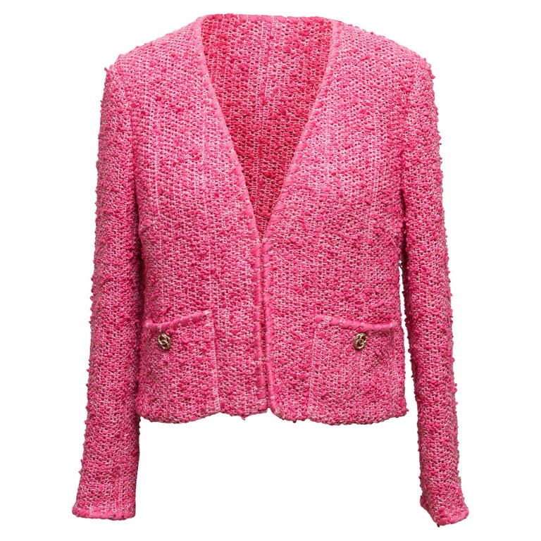 Chanel Pink Jacket - 130 For Sale on 1stDibs  chanel pink tweed jacket, pink  chanel vest, pink channel jacket