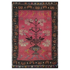 Kilim turco Zili rosa e carbone - Tappeto ricamato a trama piatta (3′×4′) - 1970s