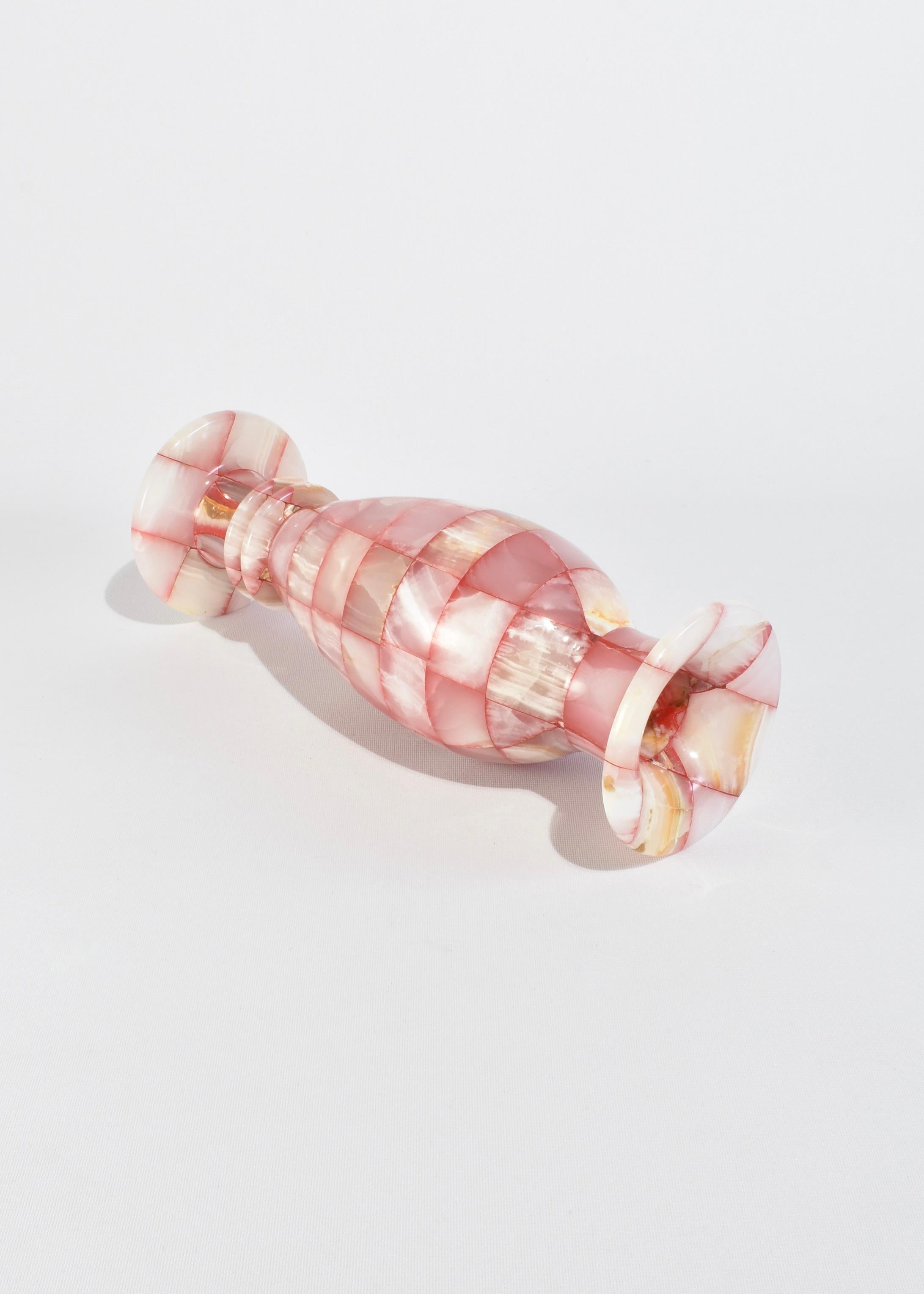 Hand-Crafted Pink Checkered Onyx Vase