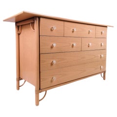 Retro Pink Chest of Drawers in Bamboo, Oak Wood and Leather by Italo Gasparucci