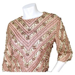 Pink Chevron Hand-Beaded Vintage Evening Gown