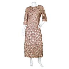 Pink Chevron Hand-Beaded Vintage Evening Gown