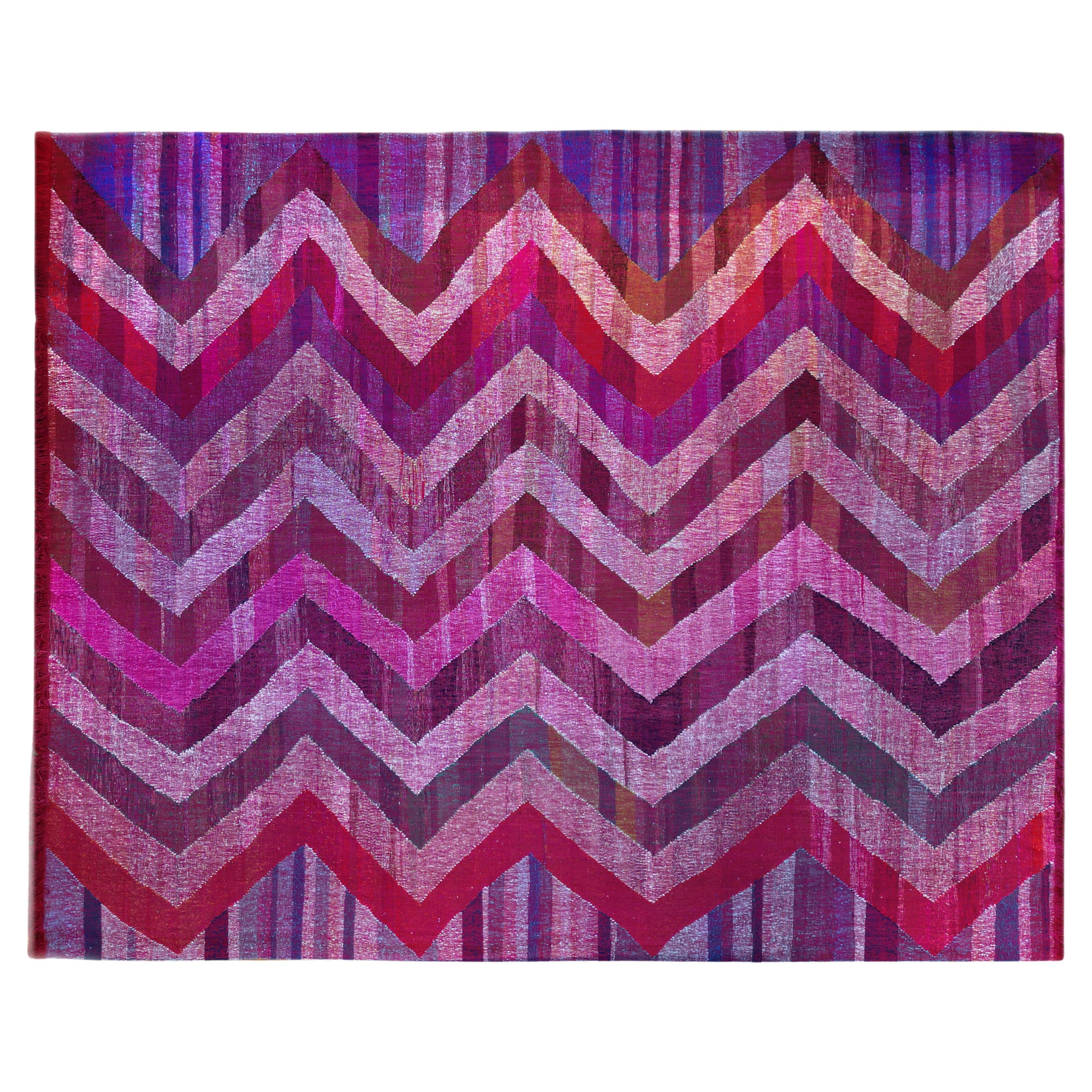 Türkischer Chevron-Kelim in Rosa  im Angebot