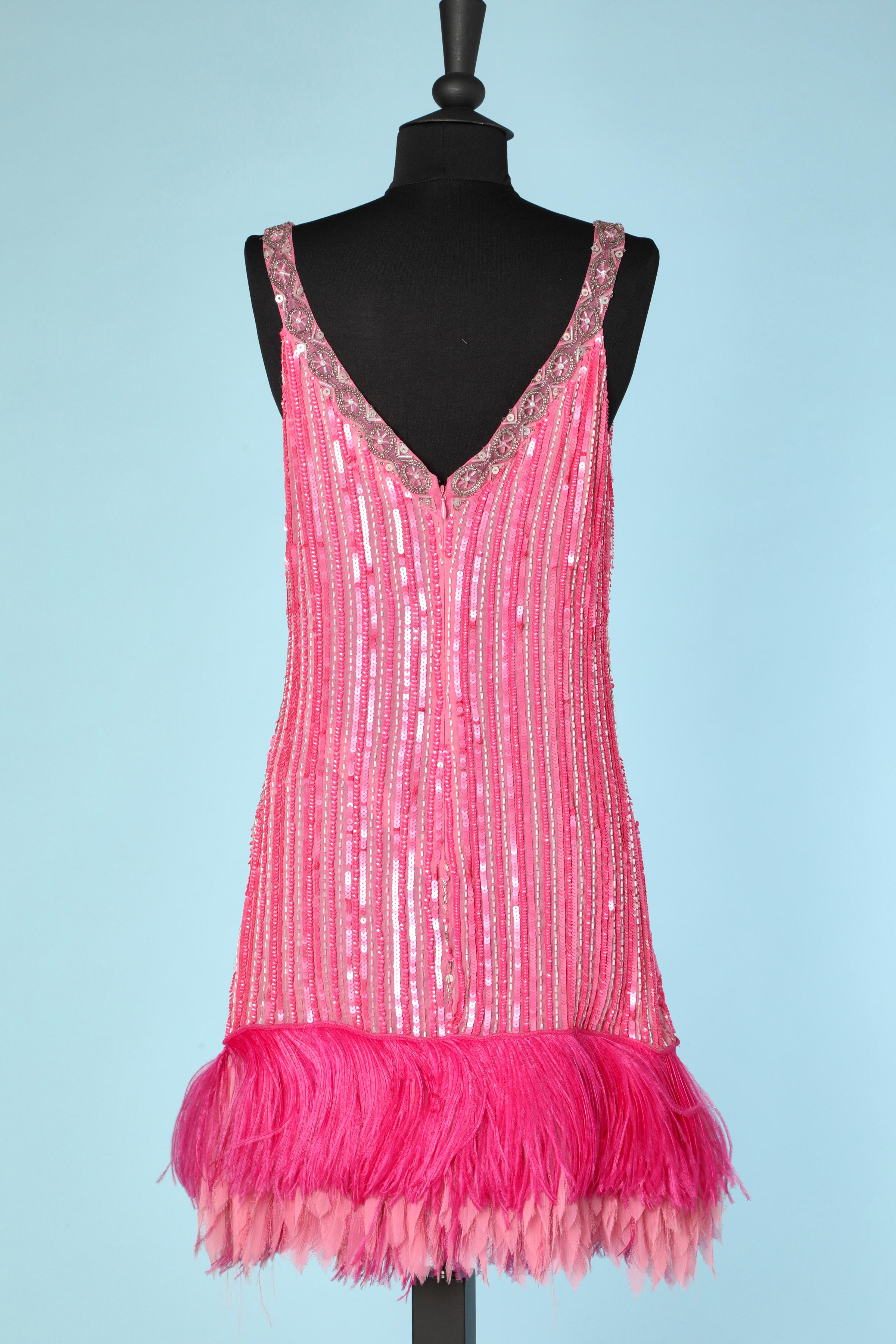 Pink chiffon dress fully embroidered with feathers  Blugirl Blumarine In Excellent Condition In Saint-Ouen-Sur-Seine, FR