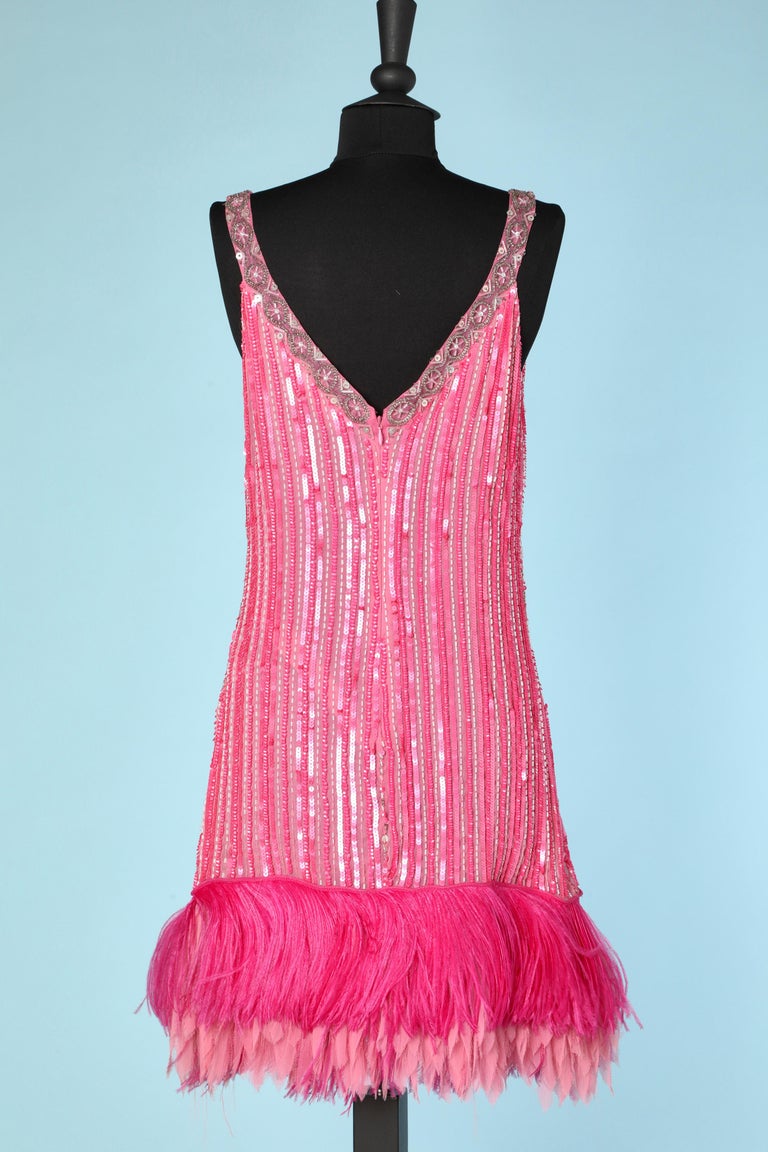 Pink chiffon dress fully embroidered with feathers Blugirl Blumarine at  1stDibs