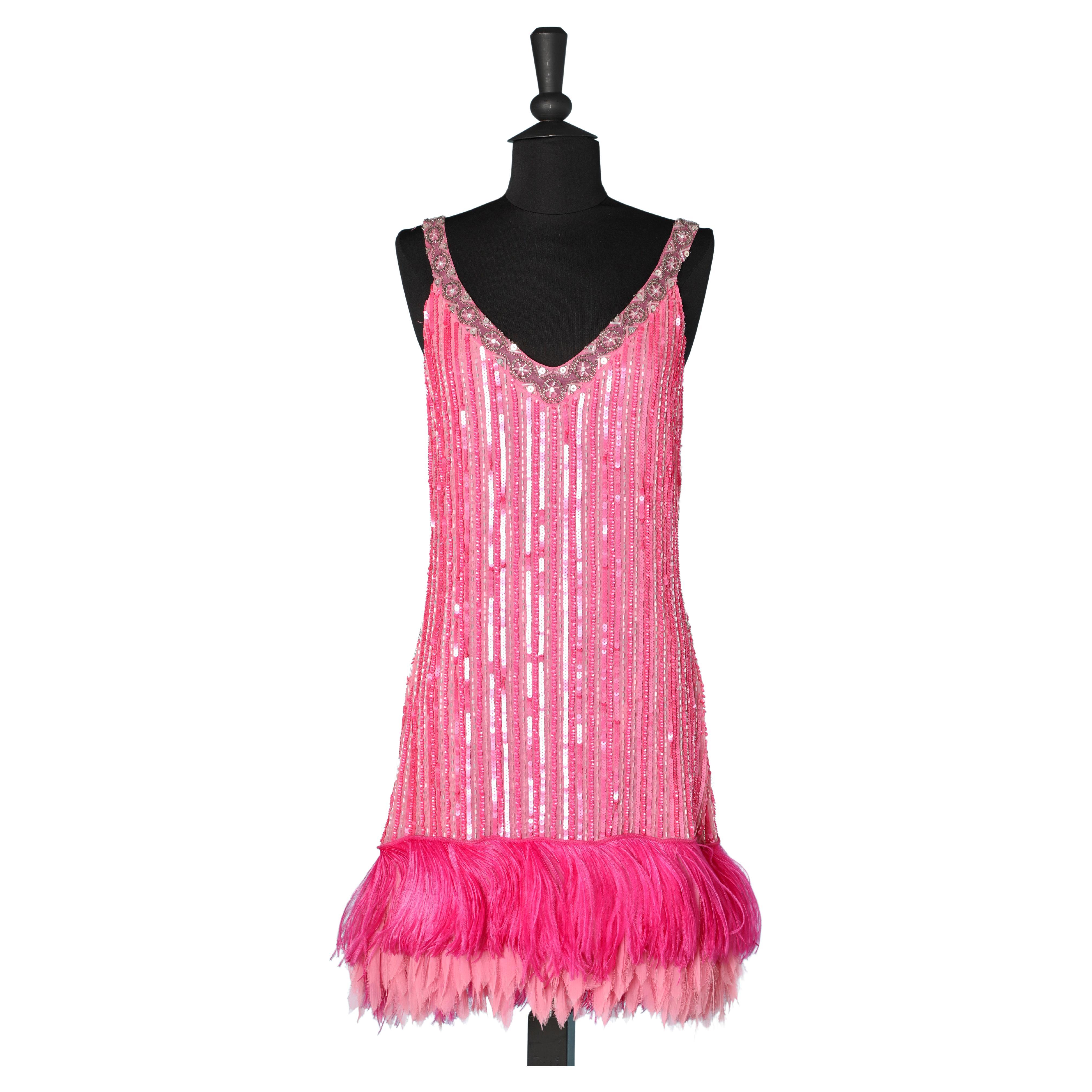 Pink chiffon dress fully embroidered with feathers  Blugirl Blumarine