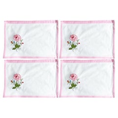 Vintage Pink Chinoiserie Floral Motif Fabric Placemats, Set of 4
