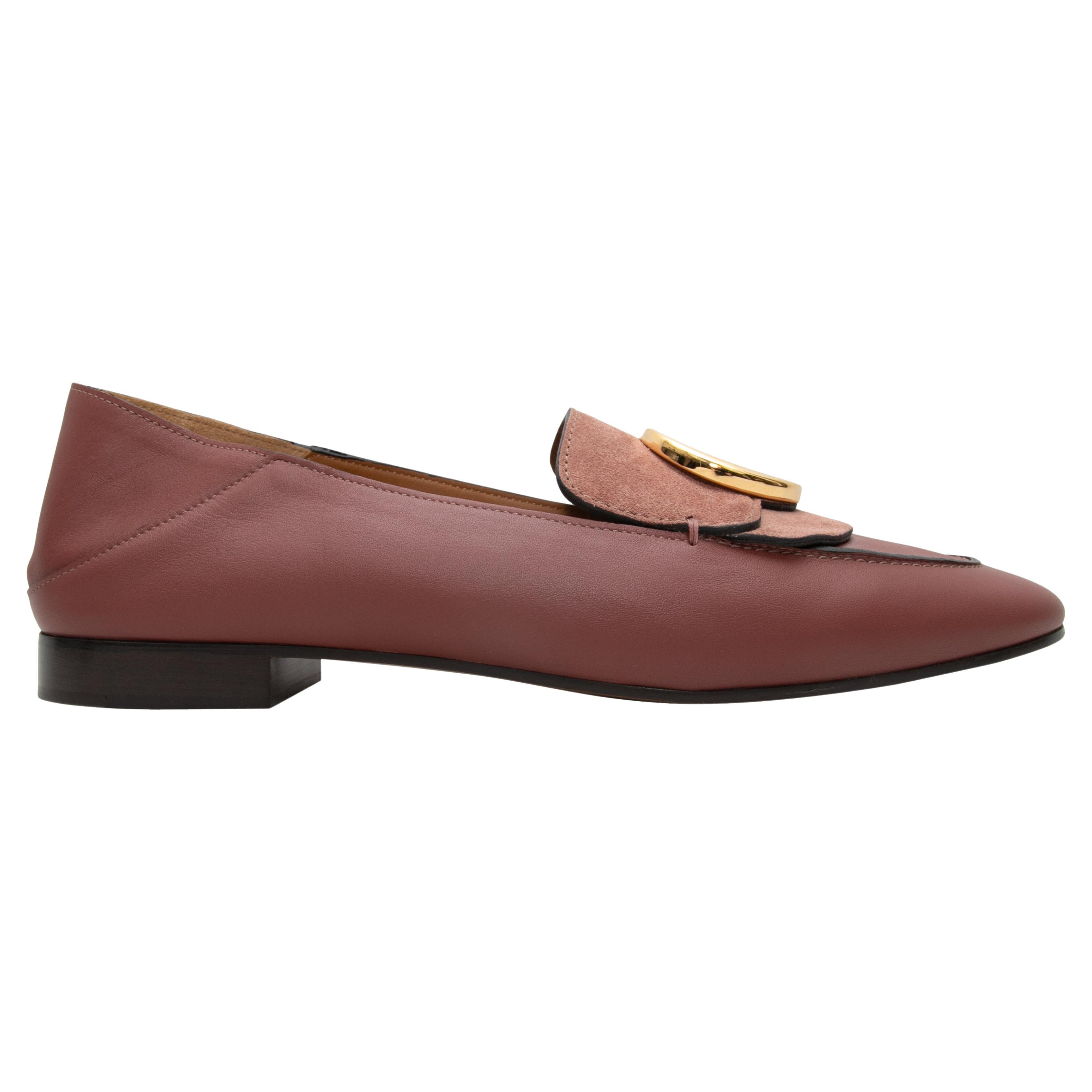 Pink Chloe Leather & Suede Logo Loafers Size 41 For Sale